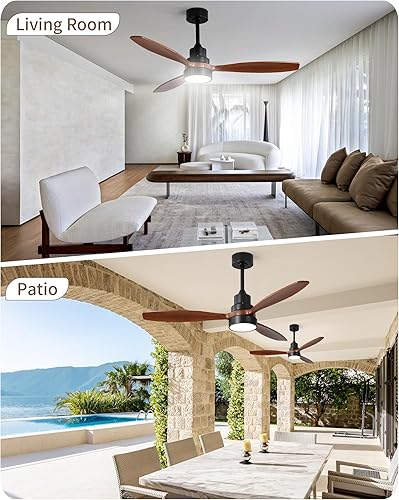 Miniatura 6 de CACI Mall Ventiladores de techo de madera de 52 pulgadas con luces, moderno, control remoto, 3 cuchillas de madera, montaje empotrado, para