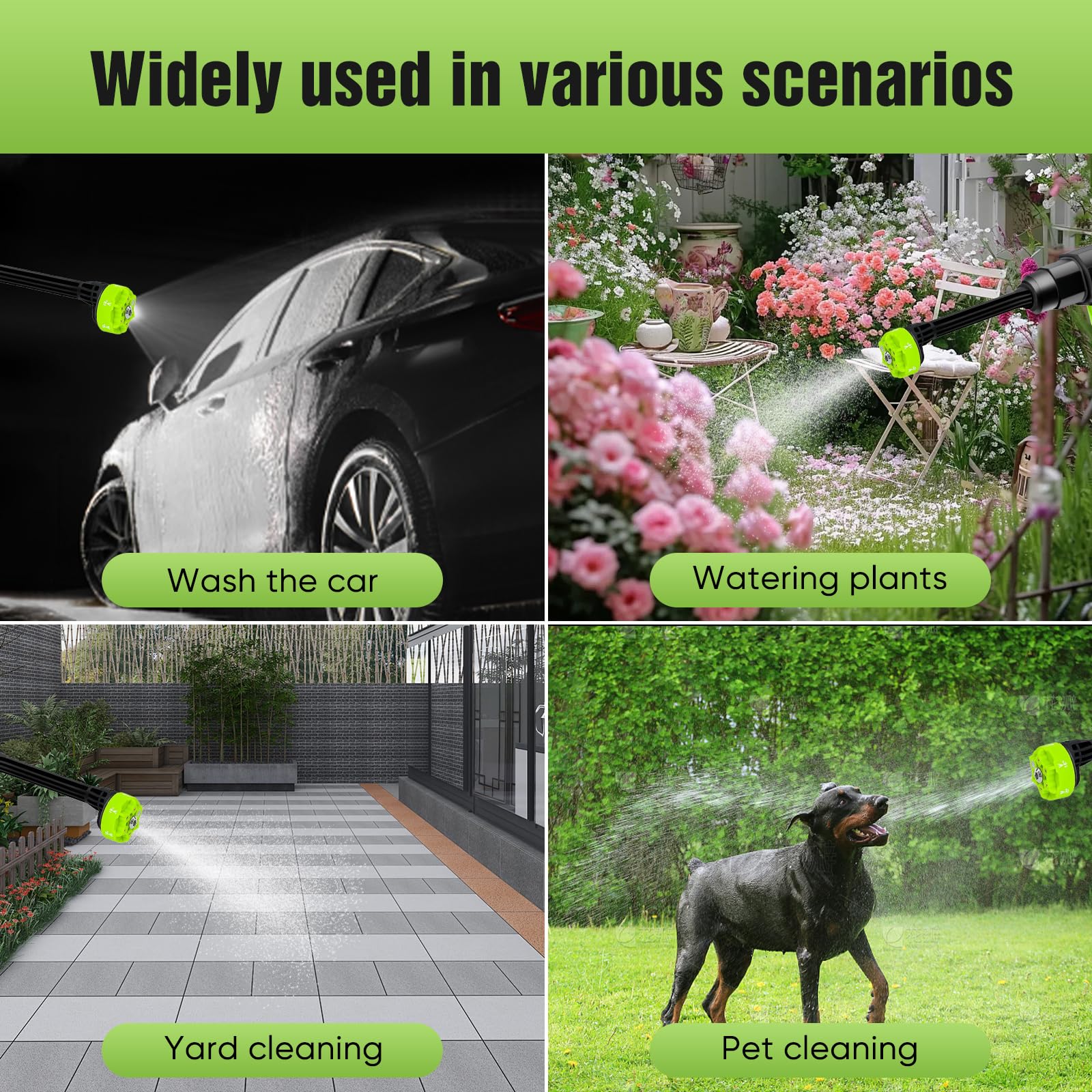 Hidrolimpiadora Portátil Inalámbrica 21V 980PSI, Incluye Boquilla 6 en 1 + Manguera 5m + Pistola Profesional para Lavar Coches, Jardines y Superficies Exteriores (2 baterías y 1 Cargador)