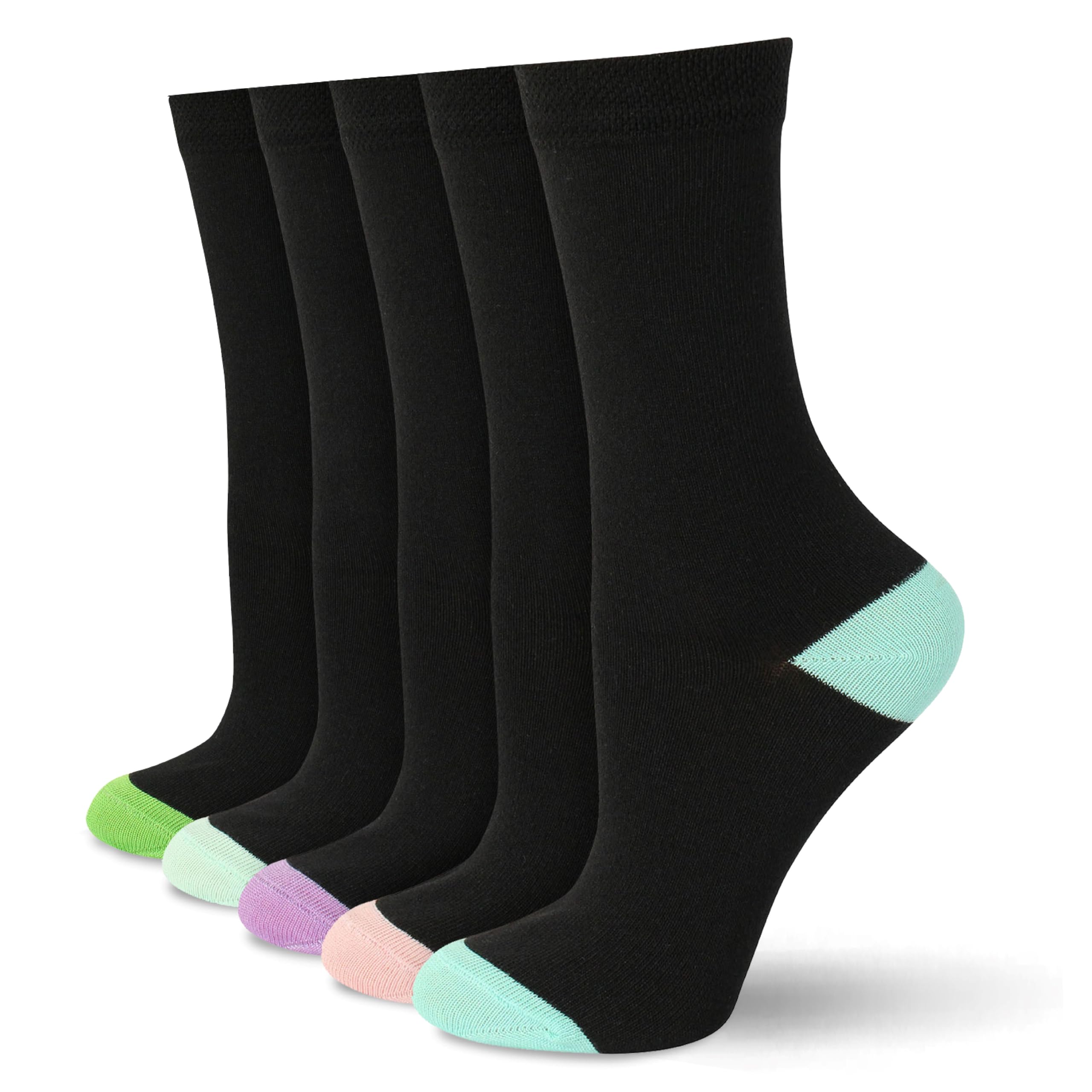 Socksmad Women's Assorted 4 (5 Pairs) Socks 4-7 Uk - Black Socks For Work, Events & Casual Wear - Coloured Heel & Toe - Multipack, Cotton Rich, Honeycomb Soft Tops - Wardrobe Essentials - Assorted Pk 4, 5 Pairs