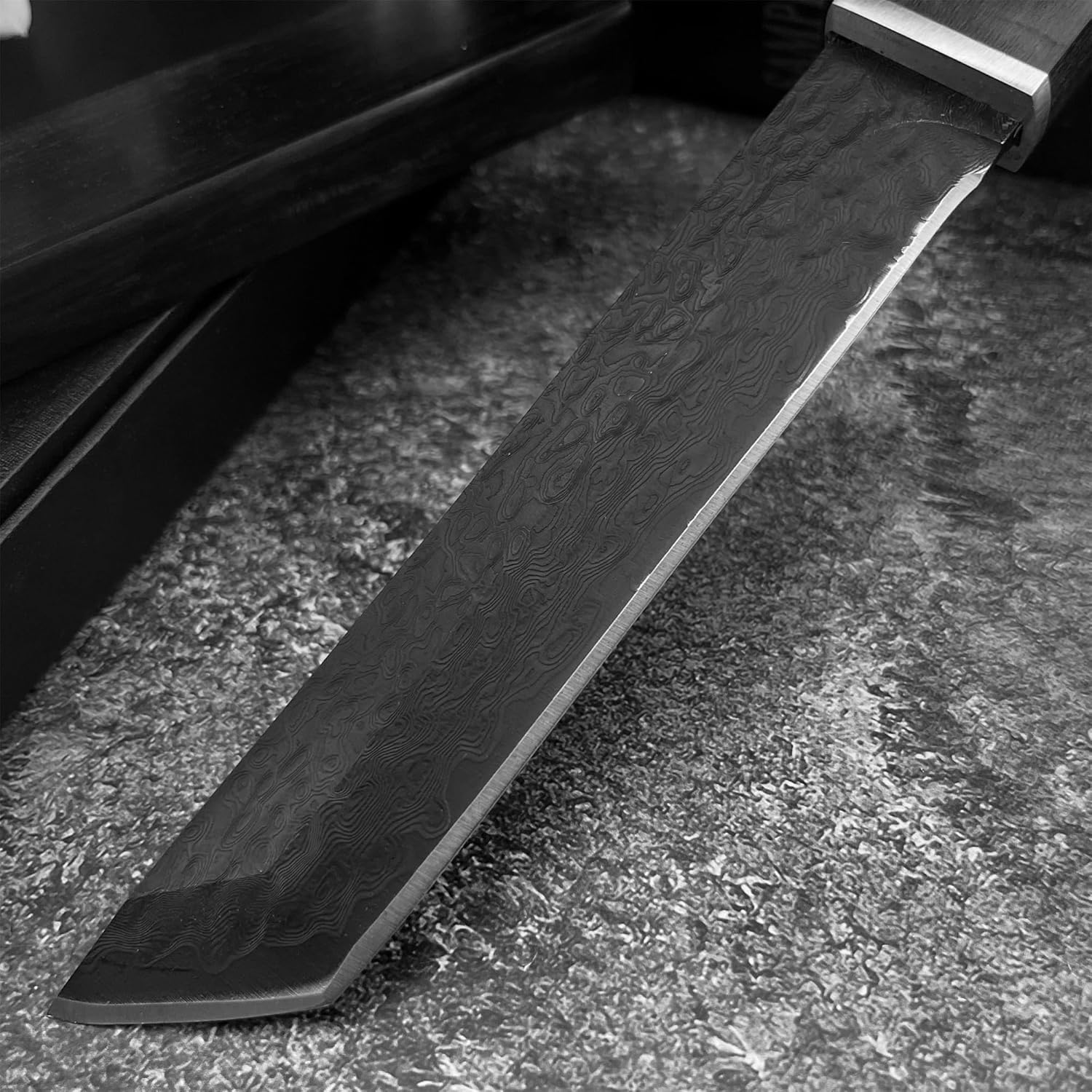 HUAAO 10.3’’ Japanese Style Katana, Fixed Blade Knife with VG10 Damascus Steel Blade and Ebony handle, Suitable for Camping Hunting Tactical Army Survival