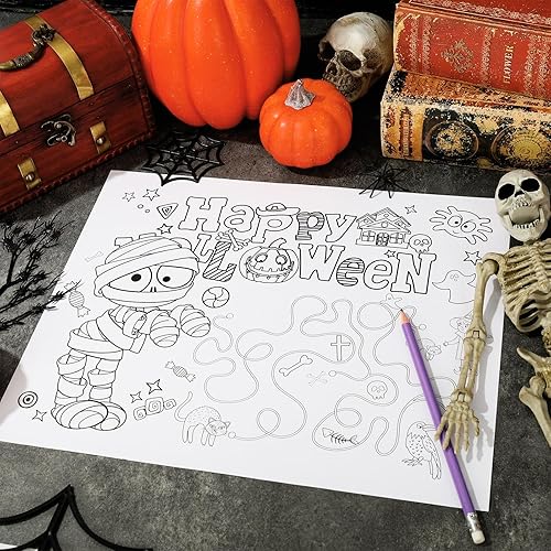 Miniatura 6 de AnyDesign - 30 manteles individuales de papel de Halloween de 5 estilos para colorear de 11 x 14 pulgadas, tapete de comedor desechable para
