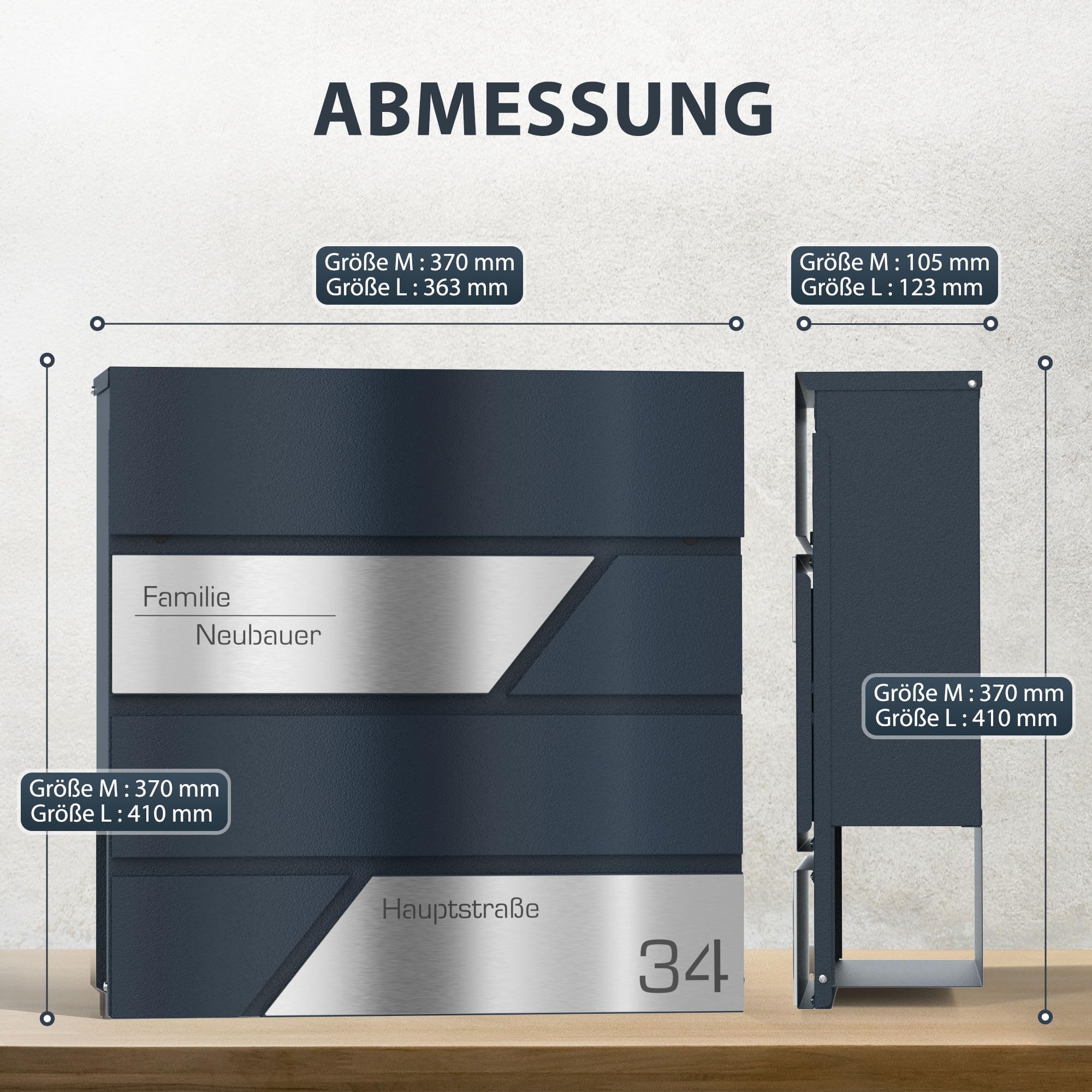 Buzón con compartimento para periódicos en color antracita RAL 7016 – Buzón personalizado de acero inoxidable grabado láser – Buzón de pared, cerradura para periódicos diseño 1