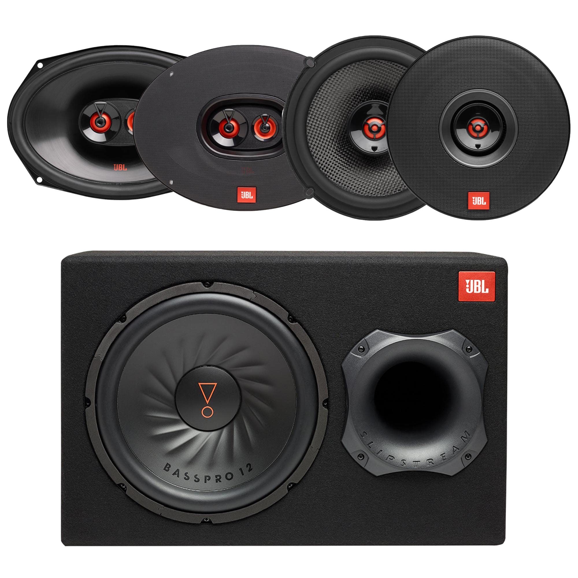 JBL BASSPRO12 12" Loaded Powered Subwoofer w/JBL Club 9632AM 6x9 3-Way Speakers and Club 625AM Premi