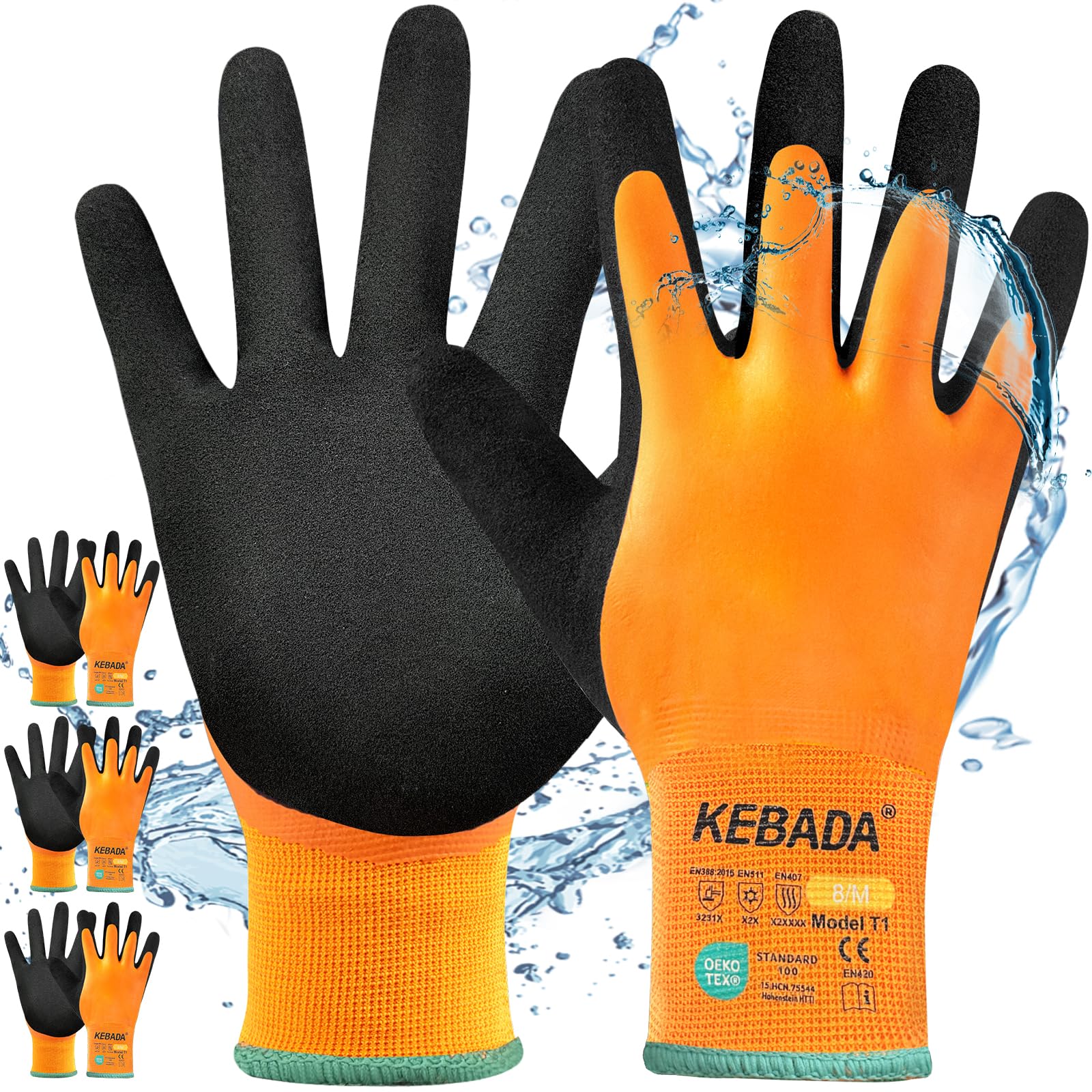 Kebada T1 - 3 pares de guantes de trabajo de invierno impermeables para hombres y mujeres, guantes de trabajo cálidos para clima frío, guantes de congelador con aislamiento térmico, revestimiento 100%