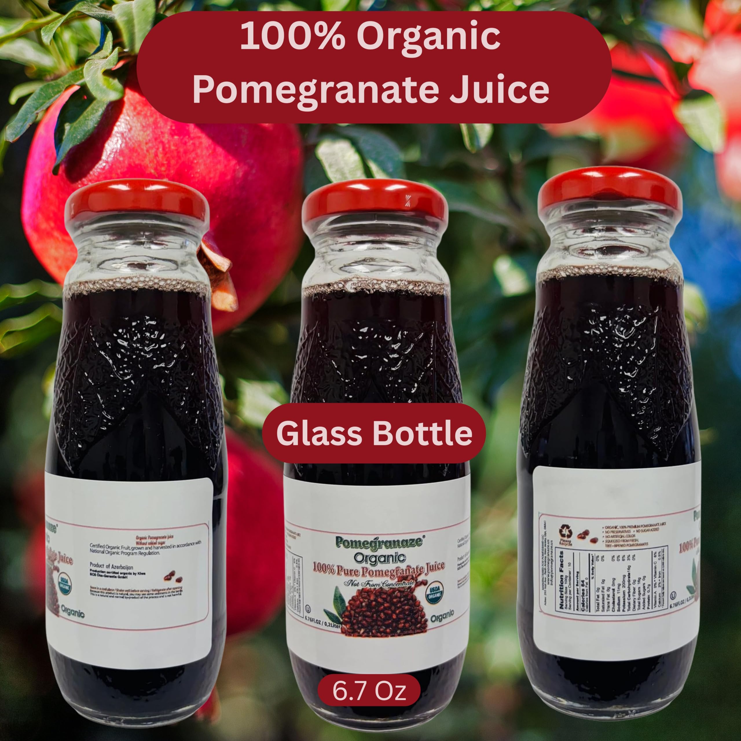 Amazon.com : 100% Organic Pomegranate Juice, 6.7 Oz Glass Bottle