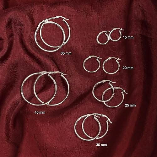 Miniatura 6 de Charmsy 925 Sterling Silver Hoop Earrings Lightweight 2.5mm Thick Round Italian Classic Hypoallergenic Hoop Earrings for Women Teen 15mm 20mm 25mm