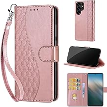 Designed for Samsung Galaxy S25 Ultra Case Wallet,Women Flip Cover with Embossed PU Leather Stand Credit Card Holders Slots Wrist Strap Phone Case for Samsung S25 Ultra 6.9 inch (Rose Gold)