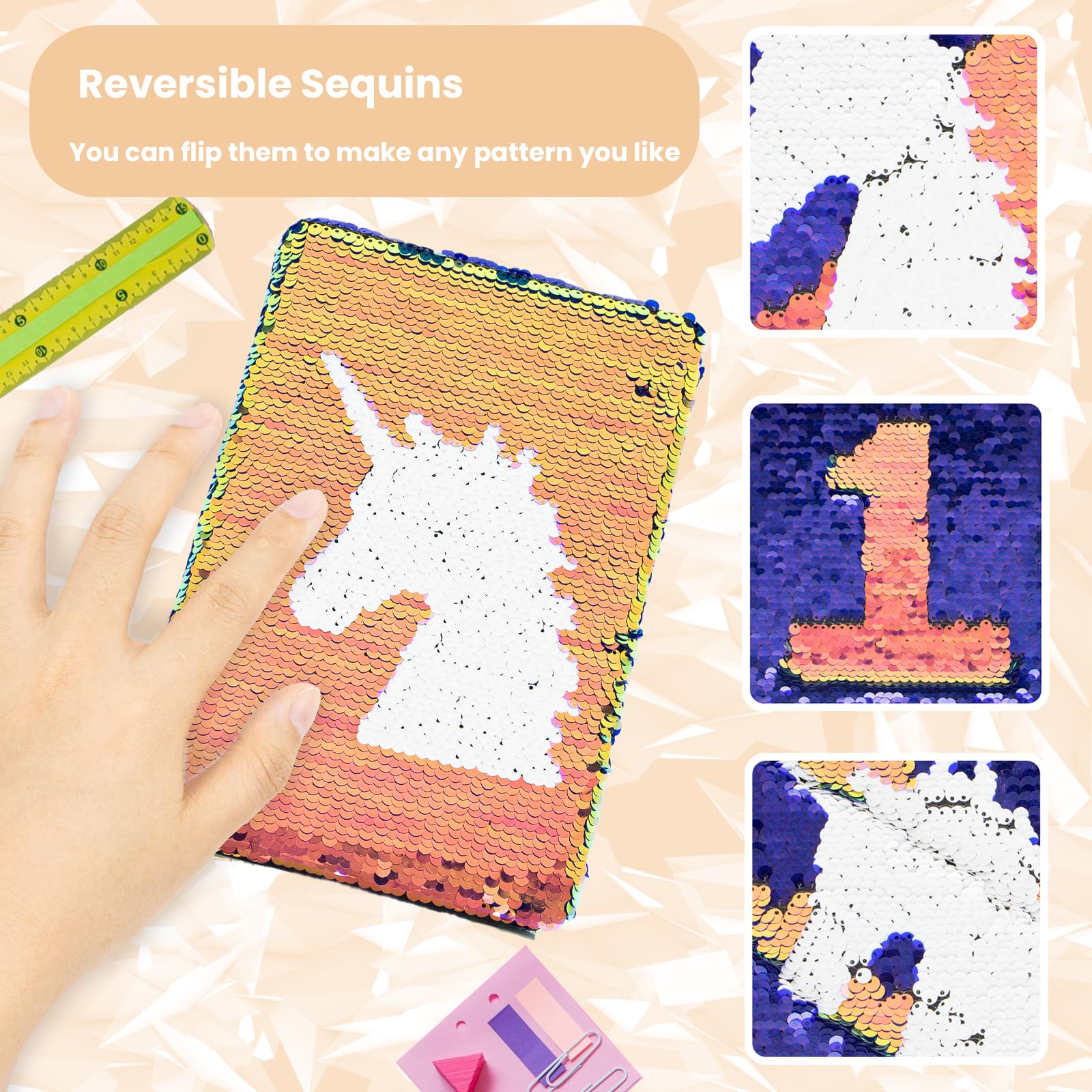 Geesinimo Álbum de recortes de lentejuelas A5 con diseño de unicornio para diario basura y registro diario, organizador, álbum de recortes, regalo de papelería, universidad y viajes, desafío estético