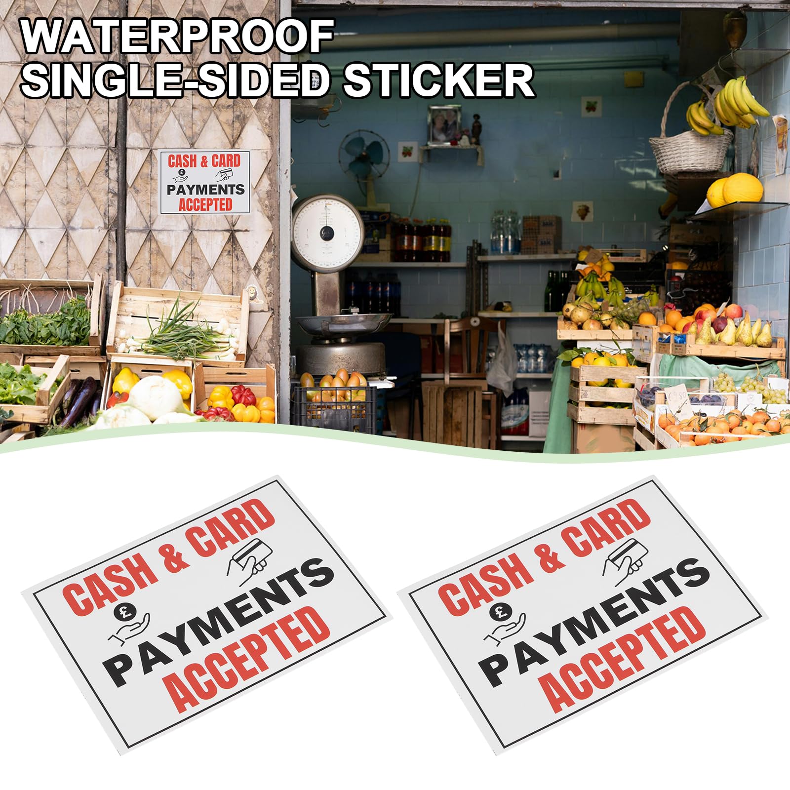 eMagTech 5pcs Cash & Card Payments Accepted Waterproof Single-Sided Stickers 148x105mm Business Payment Accepted Signs Suitable for Most Smooth and Dry Surface - Image 2