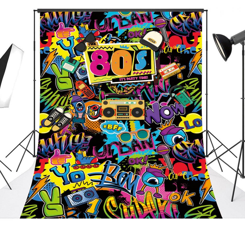Mehofoto Hip Pop 80's Themed Backdrop 80s Graffiti Photography