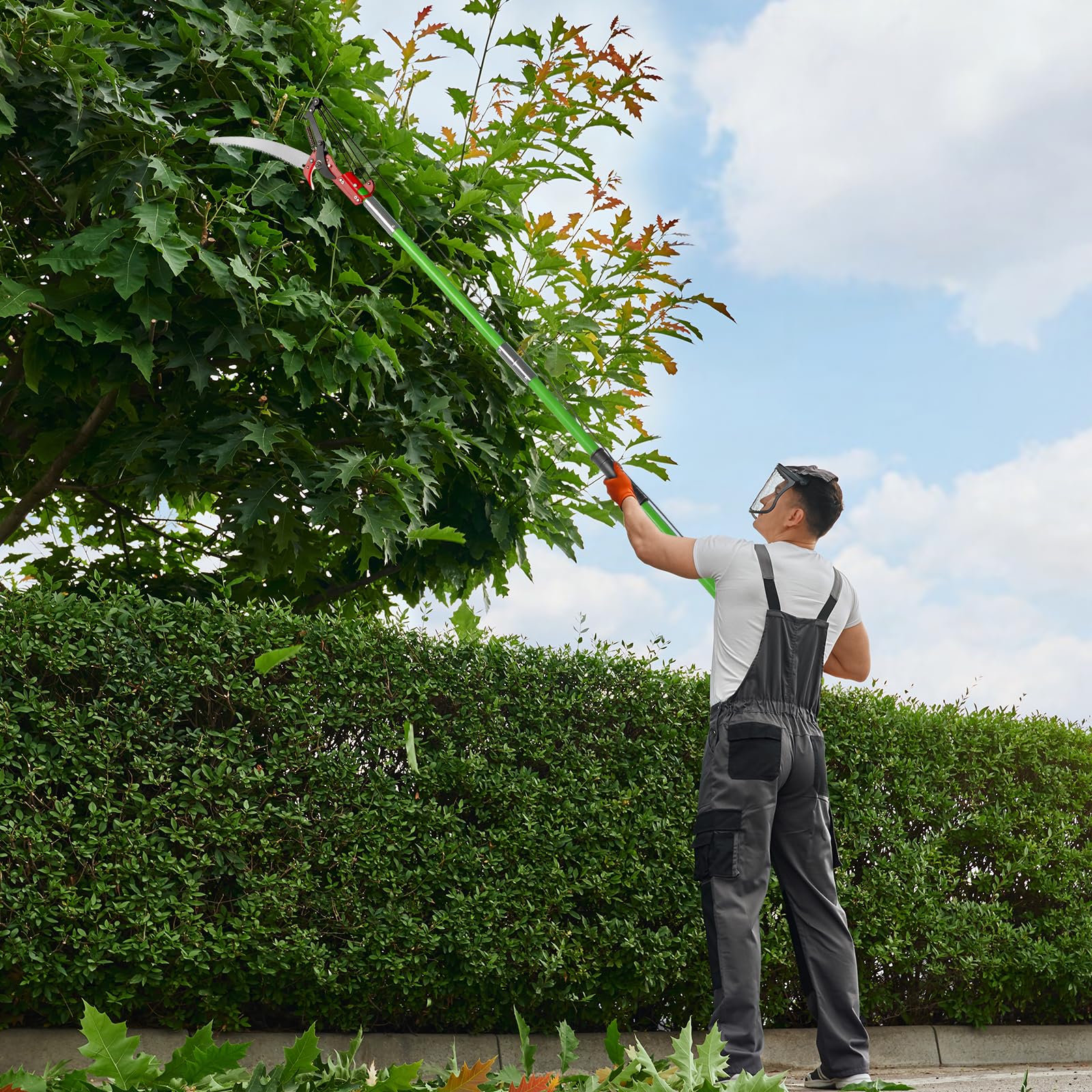 LEADZM Sega per potatura telescopica 2-7,3 m Sega a asta estensibile Lama in acciaio affilata con 7 pali in fibra di vetro forbici taglio rami alti per potatura palme arbusti