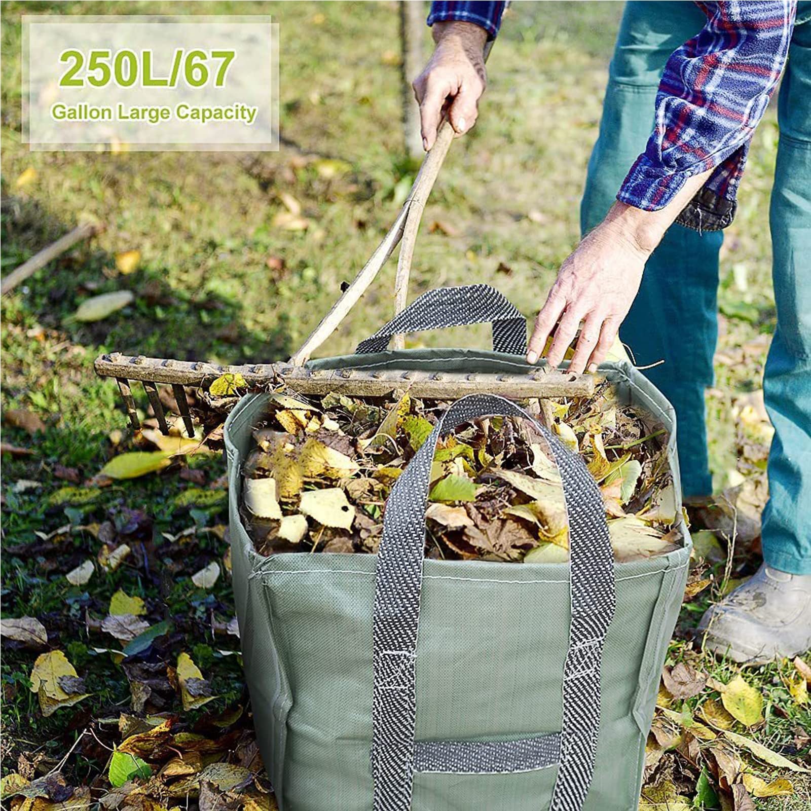 2X Sacs de Jardin PROFESSIONNAL 250L indéchirables, Sac de Jardin Réutilisable et Stable, étanche Heavy Duty Grande Sacs avec Poignées