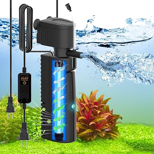 Filtro de tanque de peces con luz U - V y temporizador (361224 horas) para limpieza de agua verde, filtro de acuario con filtro de tanque de tortuga