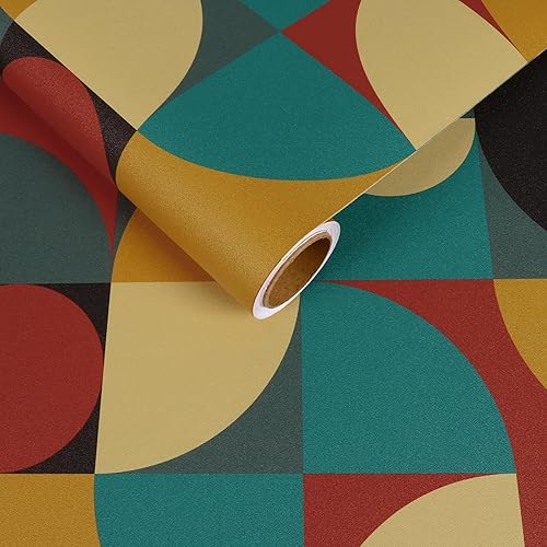 Miniatura 8 de CRE8TIVE Papel tapiz geométrico para despegar y pegar para dormitorio, baño, 12 x 118 pulgadas, papel tapiz artístico abstracto geométrico,
