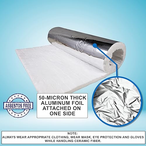 Miniatura 2 de SIMOND STORE Manta de fibra de cerámica con revestimiento de papel de aluminio, densidad 8#, 1 x 24 x 36 pulgadas, 2400 °F, manta aislante de alta