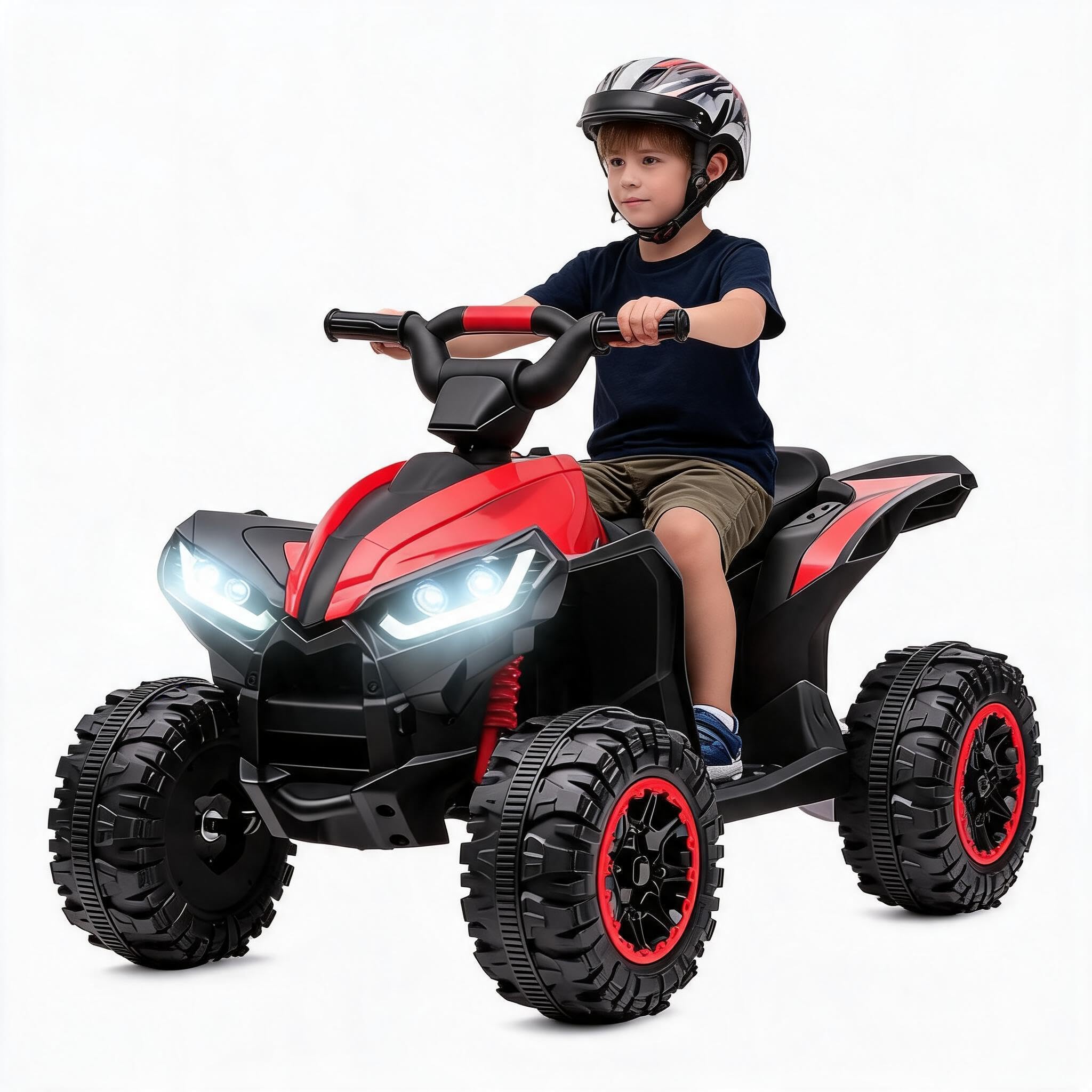 Aptliton Kids Electric Quad Bike 12V, Electric Ride on Car ATV Toy with Remote Control, Music, LED, Horn, 2 Speed, 83 x 53 x 56 cm, Car for Ages 3-5 Years, Red