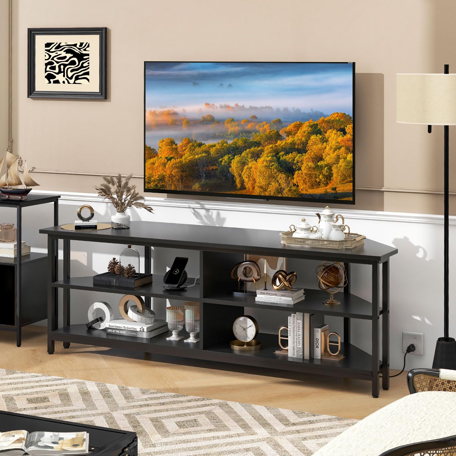 お値下げしました✨ワイルド❣️棚有A:楠サイドテーブル、TV台、飾り棚 Amazon.com: Tangkula Corner TV Stand for TVs up to 65”, TV Console