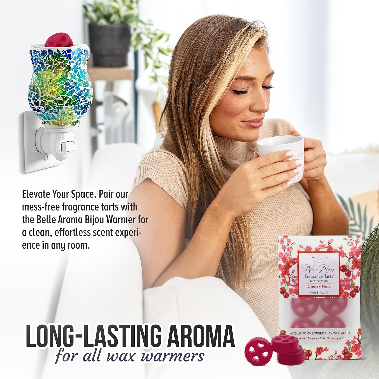 No-Mess Fragrance Tarts for Wax Warmers – Solid Fragrance Alternative to Wax Melts (Designed Not to Melt), Heat-Activated Home Scent, Long-Lasting Aroma Pieces, 12 Mini 2 Pack Cherry Noir