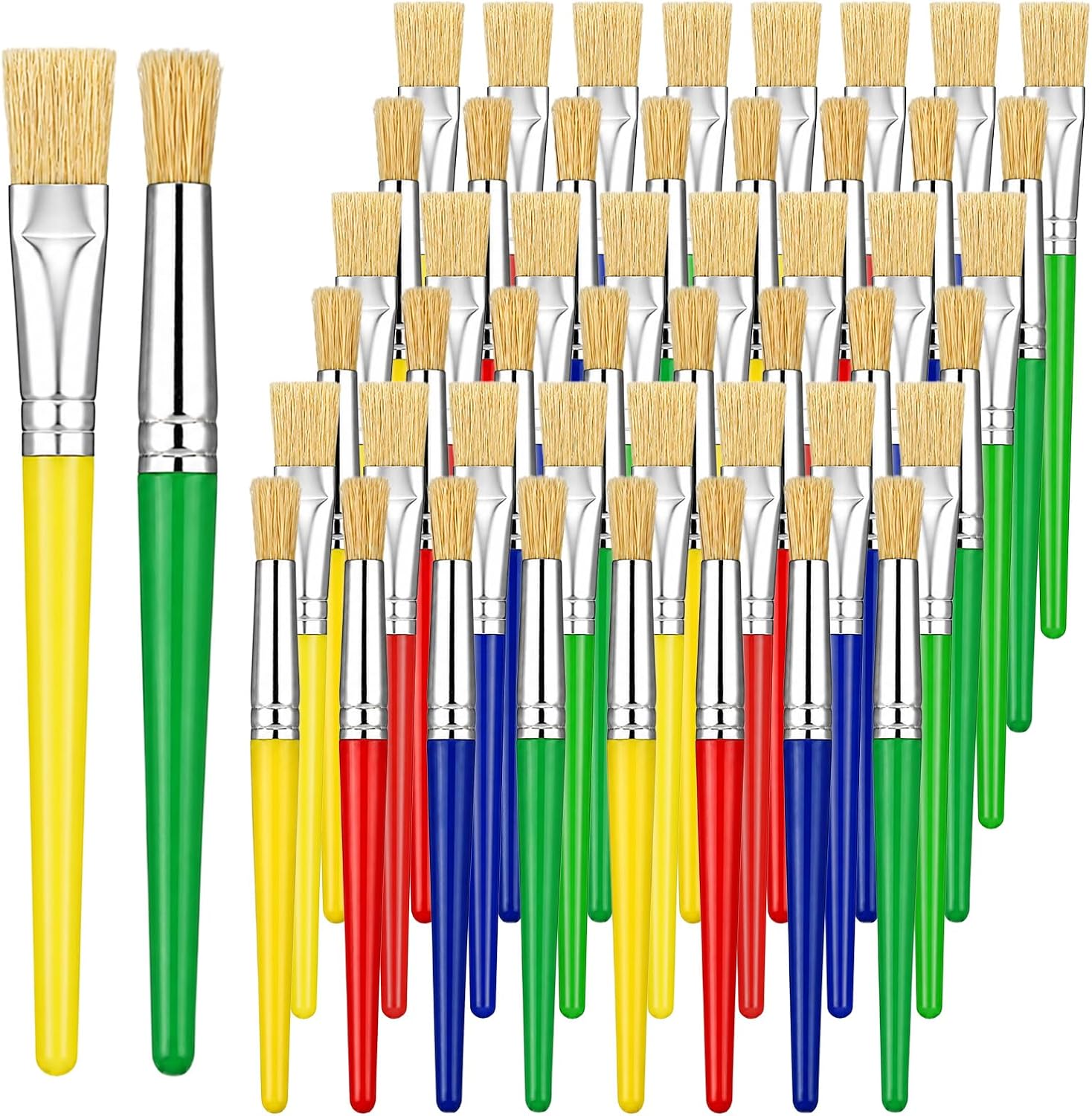 48Pcs Paint Brushes, Large Paint Brushes Chubby Brush Set, Easy Clean and Hold Pig Bristle Round and Flat Brush with Colorful Handles for Classroom Acrylic Watercolor Washable Paints