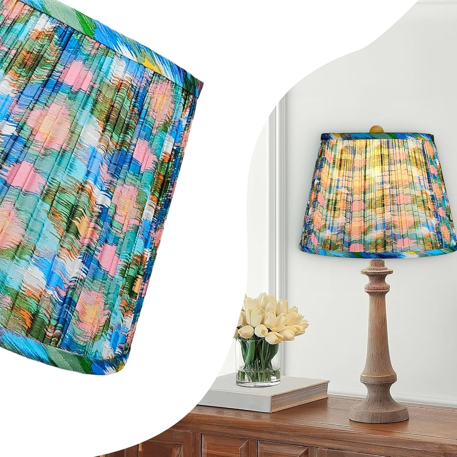 RDI Pleated Pattern Fabric Lampshade, Flora Collection, Large Lamp Shade, 10.5 x 16 x 11 inch (Top x Bottom x Height), Waterscape Blue