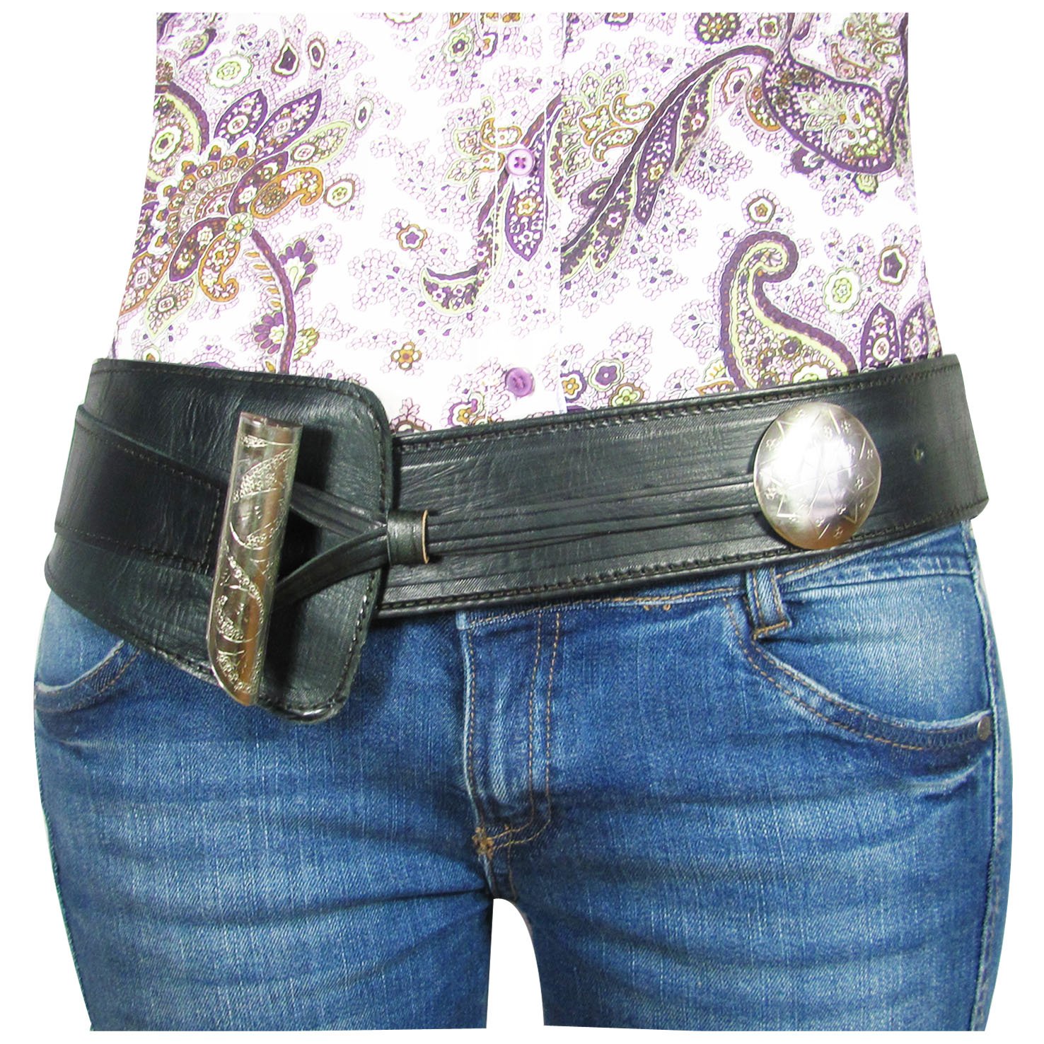 ALMADIH ceinture femme cuir vachette Adventure Fait à la main Boucle crochet maillechort Ceinture de hanche taille large pour robe Style Bohème rétro Vintage orientale en plusieurs couleurs