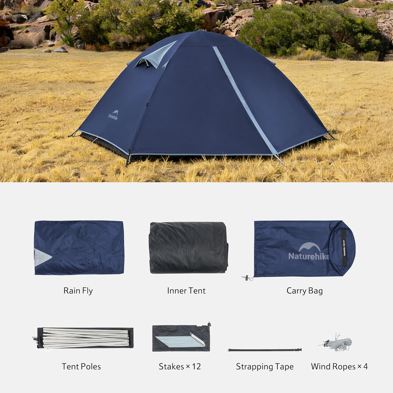 Naturehike Bleik-A 2-3 Person Camping Tent, Waterproof Double Layer Lightweight Backpacking Tents for Camping