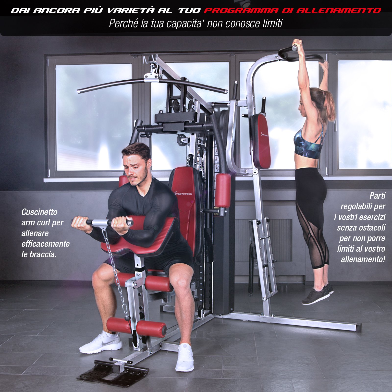 Sportstech HGX100/HGX200/HGX300 - Stazione di Forza Premium per Innumerevoli Varianti d'Allenamento, Palestra Multifunzionale per Casa con Scalatore o Pressa per Le Gambe, Realizzata in Materiale Eva