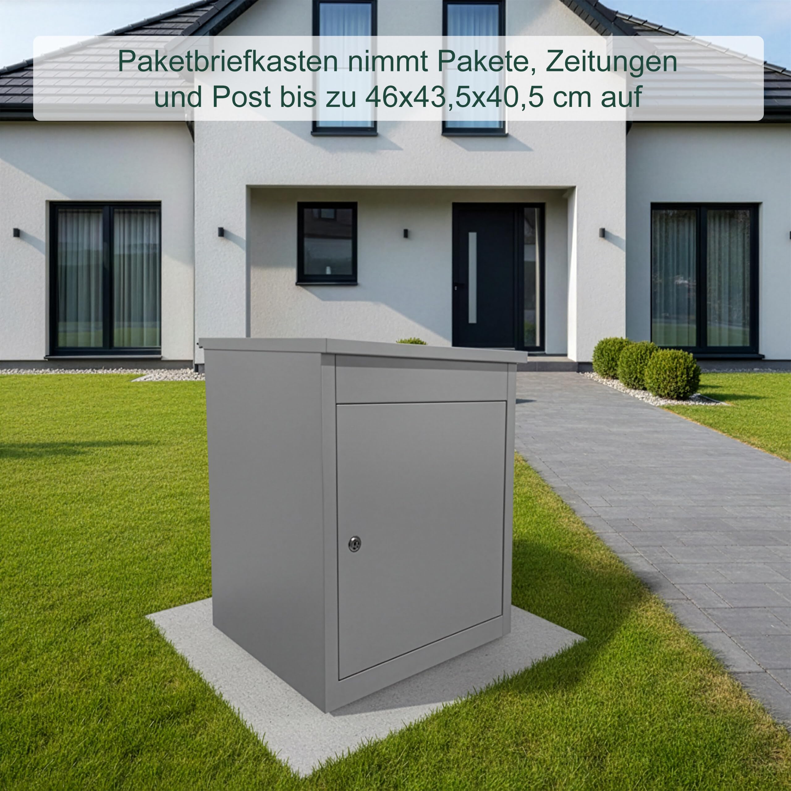 Relaxdays Paketbox, 4 Schlüssel, HxBxT: 56 x 45,5 x 44 cm, Eisen, für Boden- & Wandmontage, Paketbriefkasten, dunkelgrau