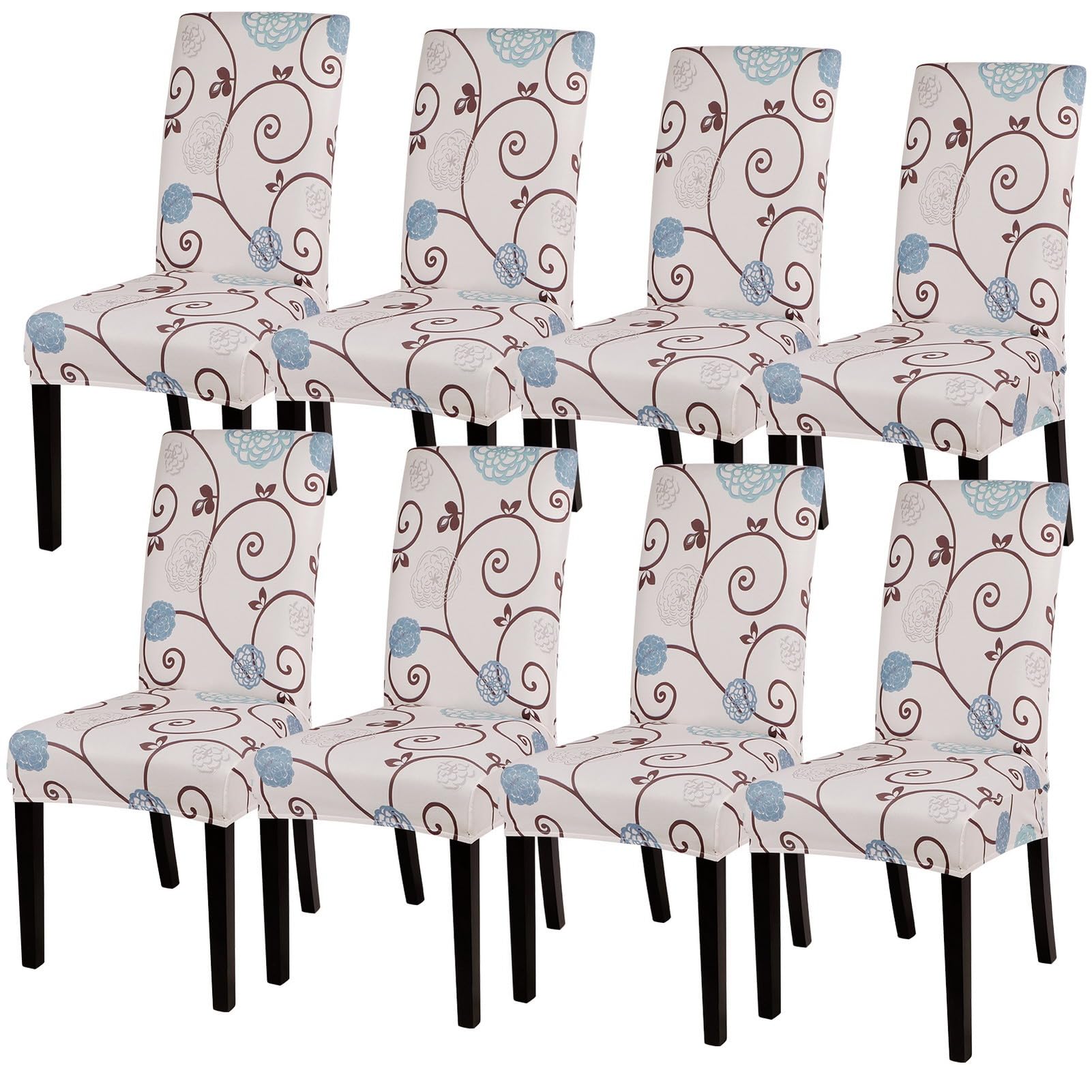 SearchI Dining Room Chair Covers Set of 8, Stretch Printed Parsons Chair Slipcovers Super Fit Spandex Removable Washable Kitchen Chair Protector Cover for Dining Room, Hotel, Ceremony (Ball Flower)