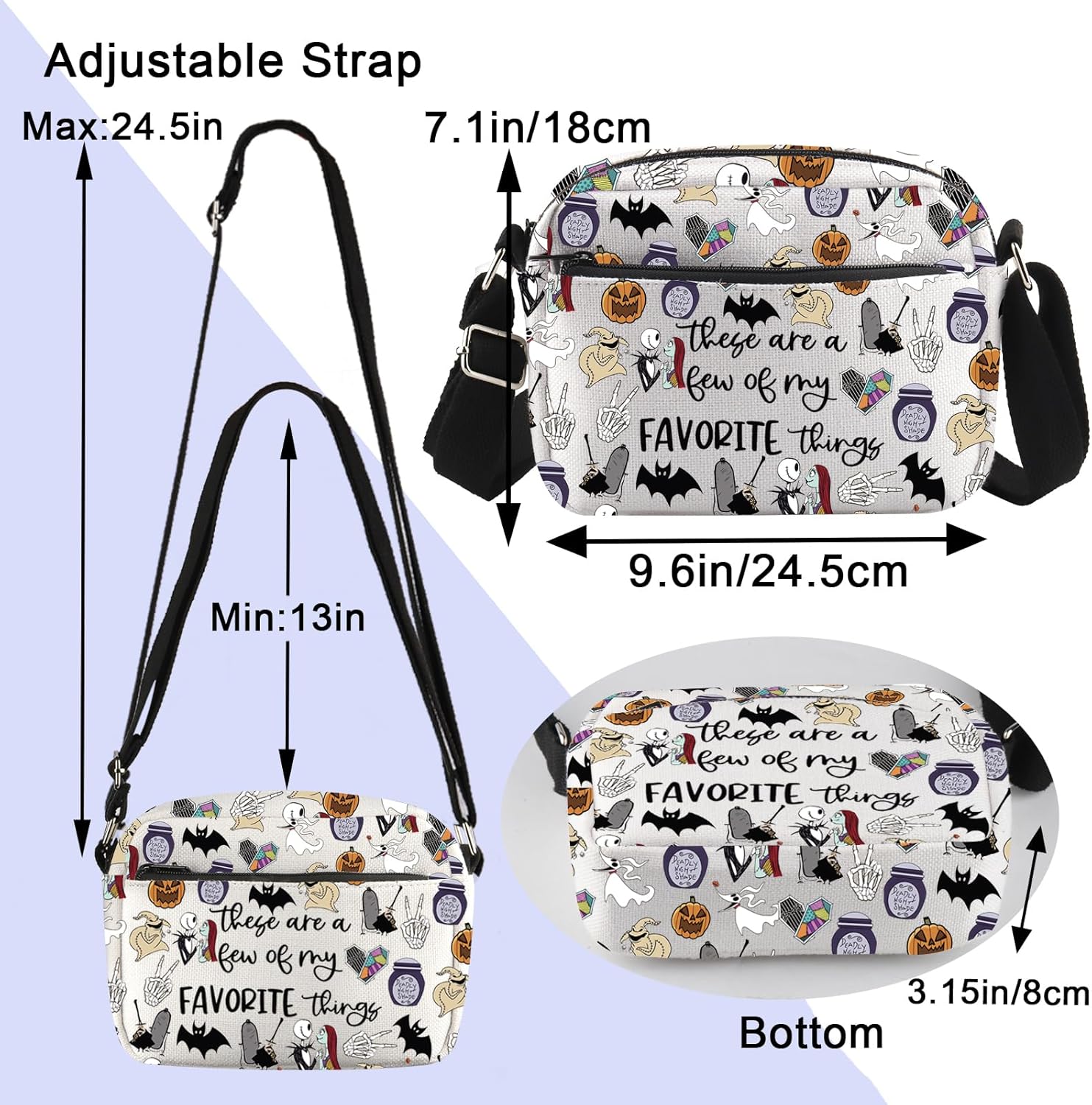 ENSIANTH Horror Movie Inspired Crossbody Purses Bag Spooky Gift Zero Ghost Dog Gift Skull Lover Gift (Night thing H CB) - Image 4