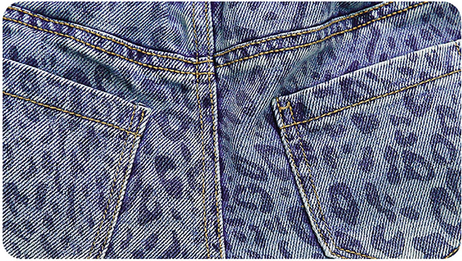 Generico Jeans Bambina 1-8 Anni Larghi Gamba Dritta Pantaloni Jeans Denim Ragazza Elasticizzati Vita Alta Leopardo Casual Pantaloni da Lavoro Cargo Ampio Primaverile Hip Hop Streetwear