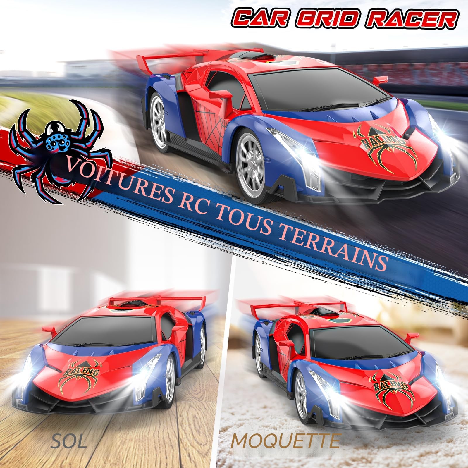 Mieryd Voiture Télécommandée, 1:18 Voiture de Course Spider Jouet Garçon | Cadeau Enfant Fille 3 4 5 6 7 8 Ans Voiture Radiocommandée à Batterie Jeux Intérieur Extérieur Véhicule Téléguidée Drift Cars