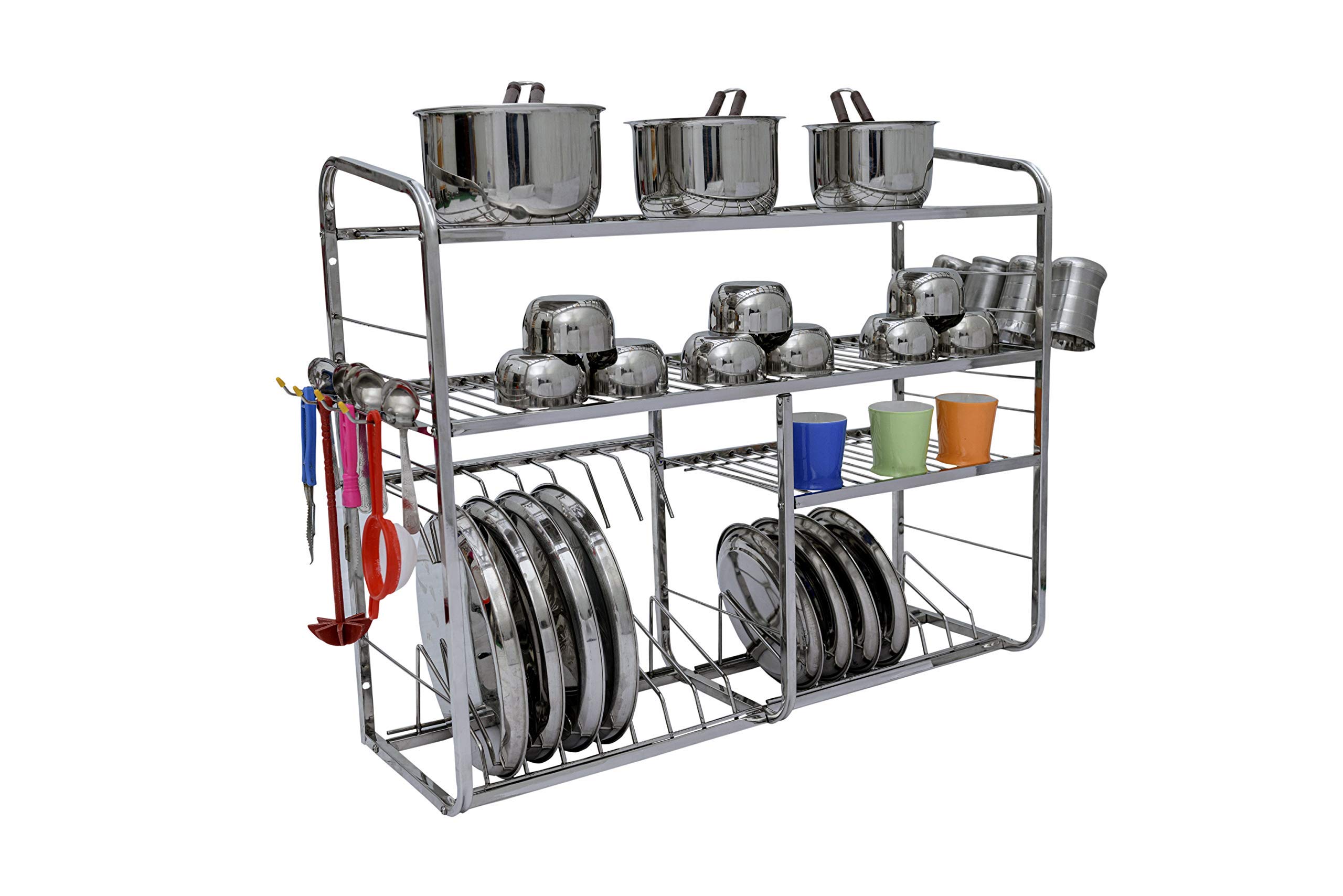Bastidores de cocina de acero inoxidable para montaje en pared | Estante para platos con cubiertos y soporte de cocina | Soporte modular de cocina Bartan | Artículos organizadores de cocina