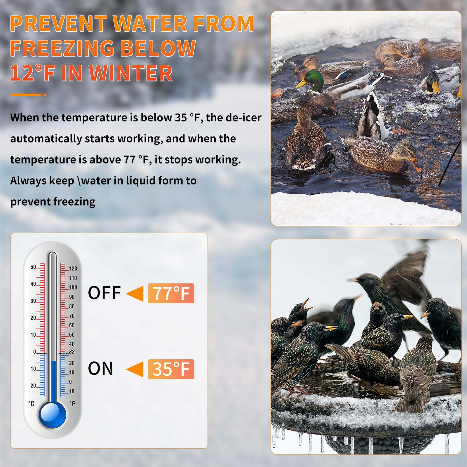 500 W Allzweck-Enteiser, tauchbarer Aluminiumguss-Huhn-Warmwasserbereiter für Nutztier-Tankheizung, Vogeltränke im Winter