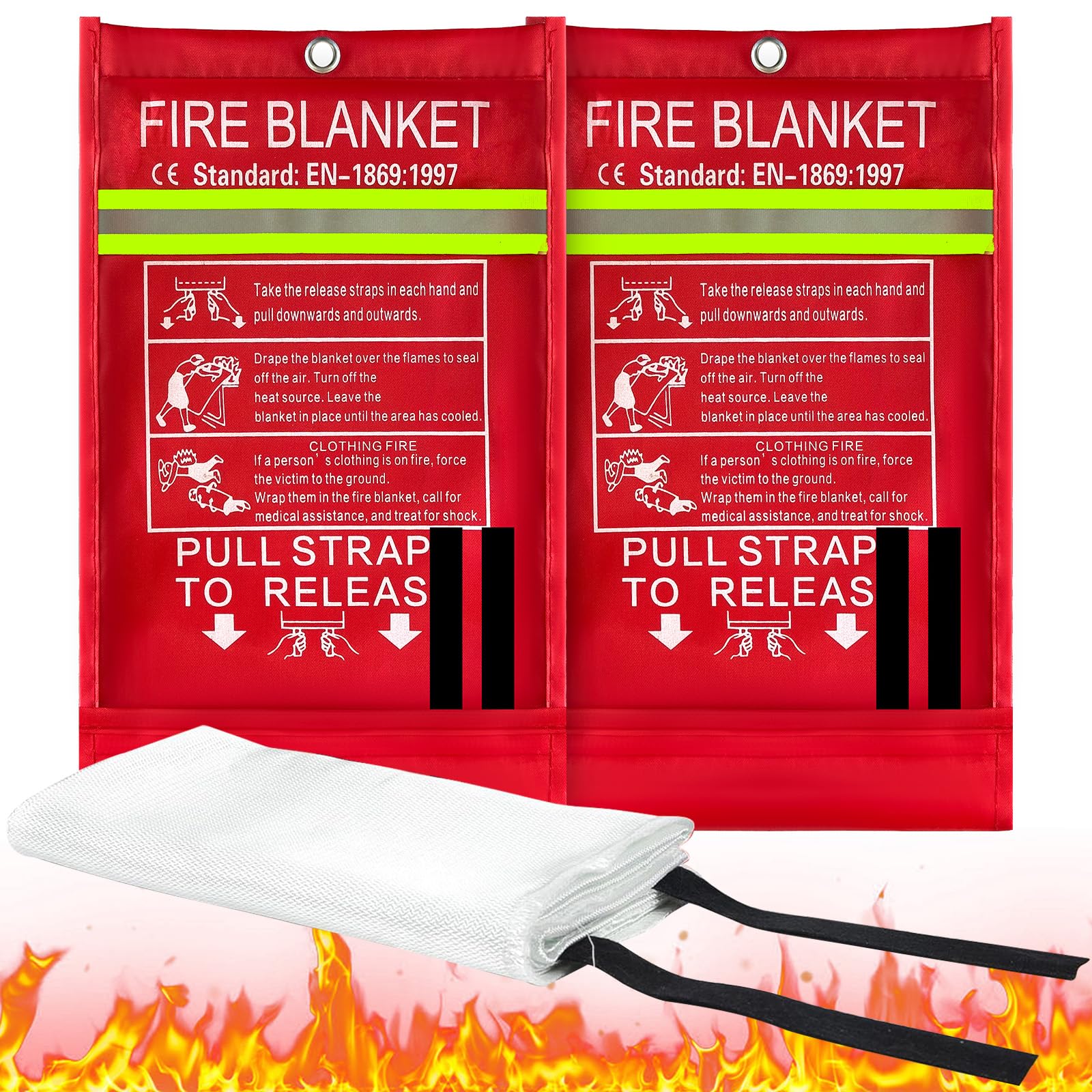 2 Pack Löschdecke für Küche 160x180 Feuerlöschdecke für Zuhause für küche große Löschdecken Aus Glasfasergewebe Gemäß 2 Feuerlöschdecke DIN EN 1869:2019, Geeignet Zum Löschen Von Fettbränden Geeignet
