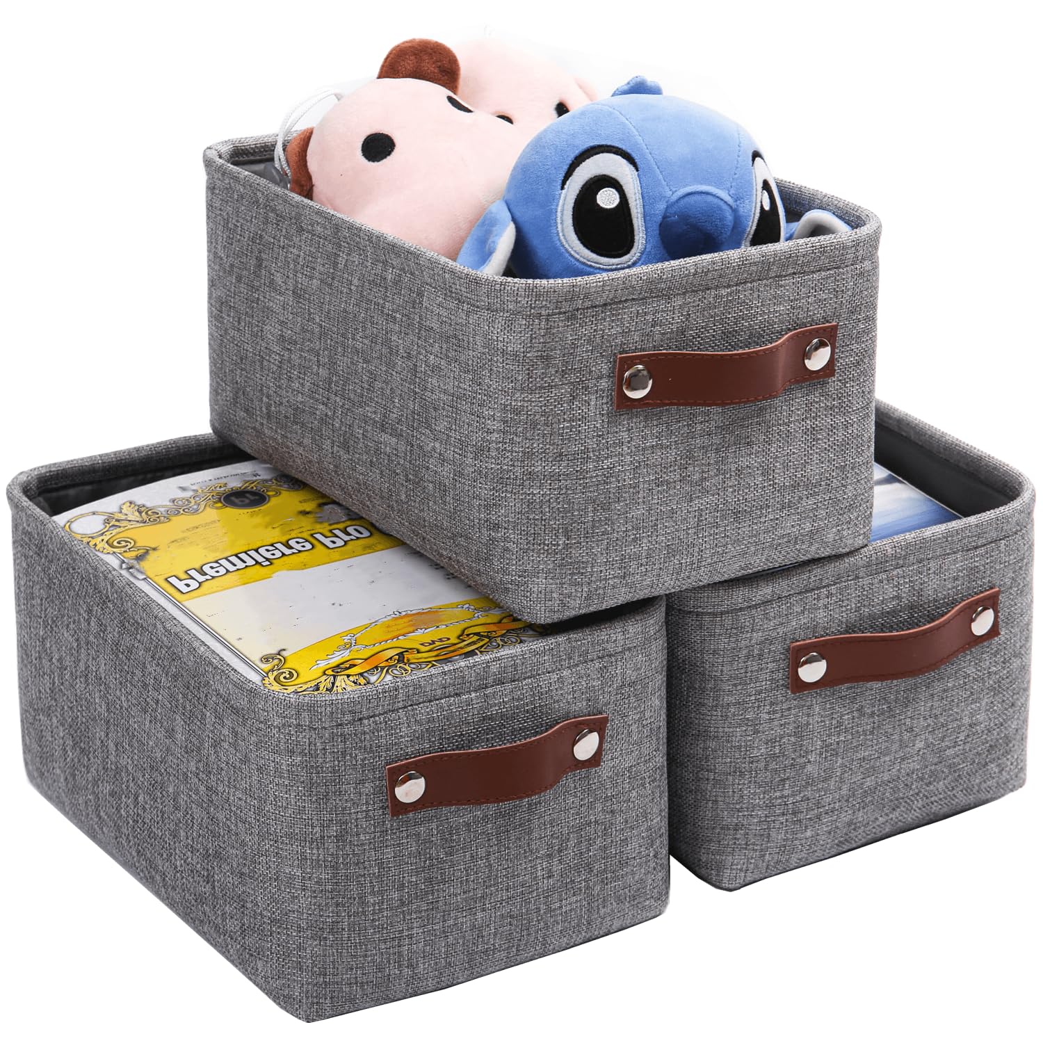 Mangata Grey Set Of 3 Fabric Storage Boxes, Small Storage Basket With Handles For Underwear, Sock, Towel (Small, )