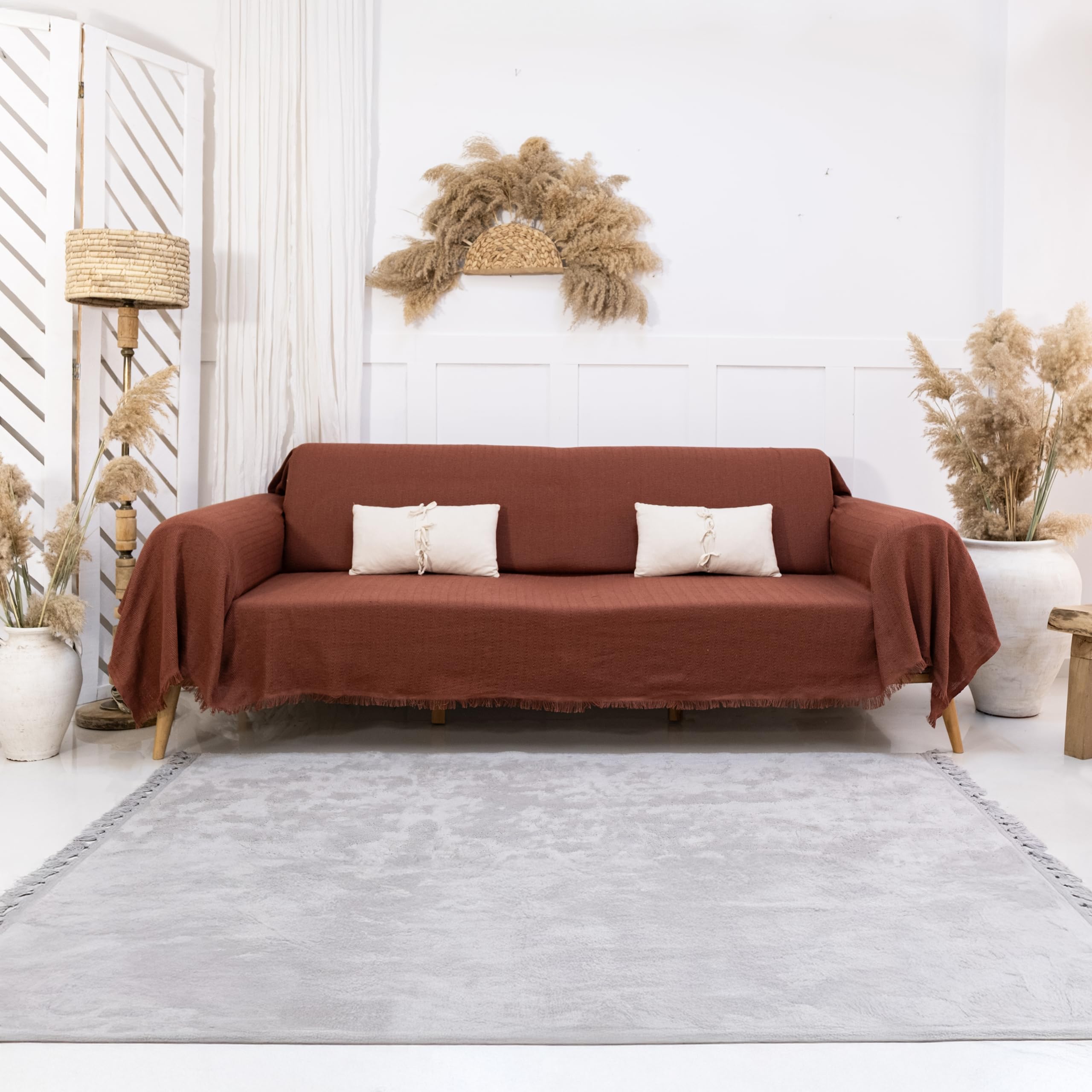 Milam London Terracotta Sofa Throws Large 3 Seater | Sofa Cover 3 Seater | Cotton Throw Blanket | Couch Throw | Settee Throw 180 X 300 Cm