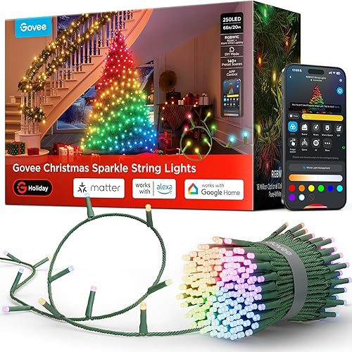 Miniatura 10 de Govee Cadena de luces brillantes de Navidad de 99 pies, cadena de luces RGBWIC con 375 LED de cabeza de bala, controlada por aplicación, más de 140