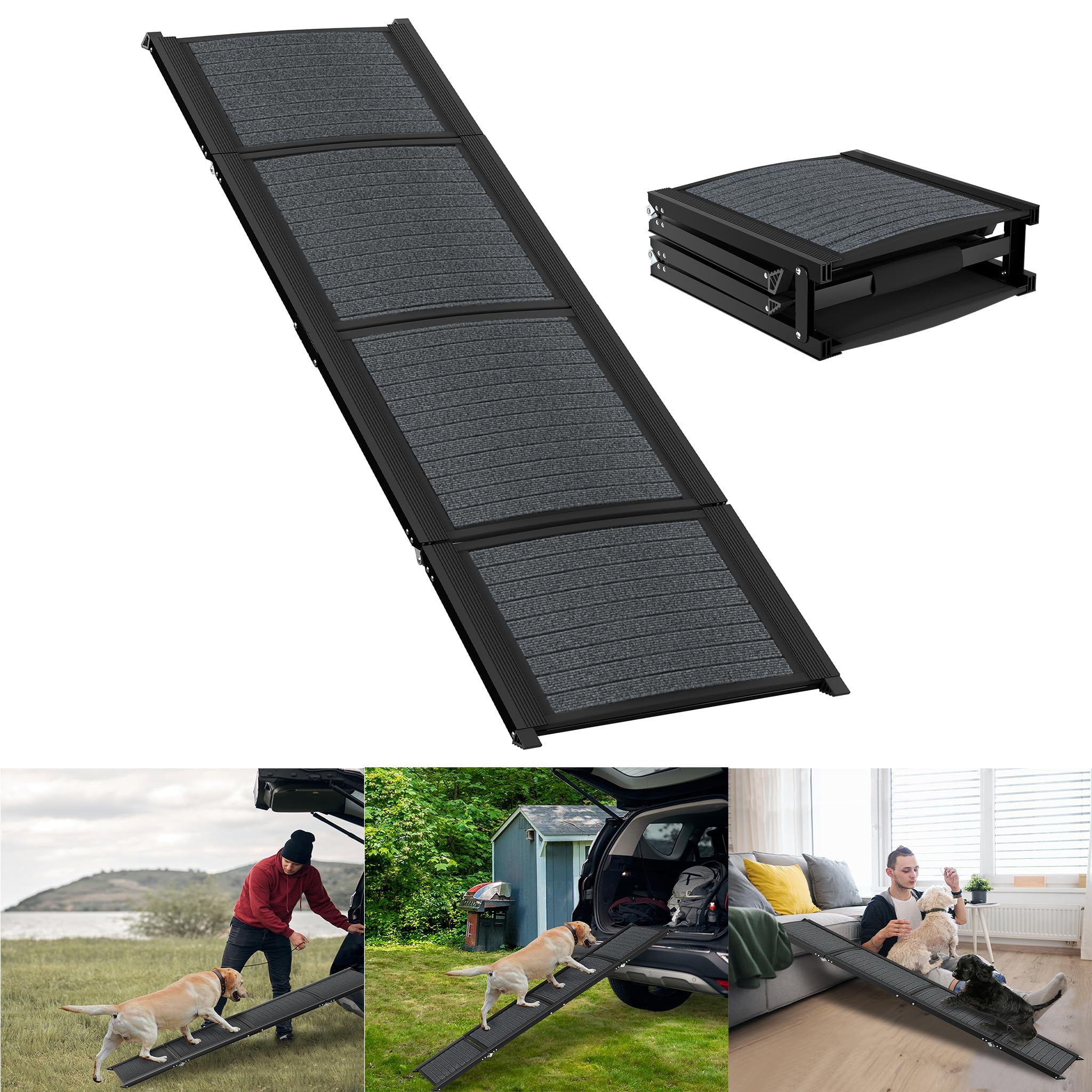 YRHome Rampe pliable pour chien - 157 cm - Avec surface antidérapante et poignée en mousse - Portable - Pour grands chiens jusqu'à 110 kg - Pour camion, SUV, lit mezzanine - Noir