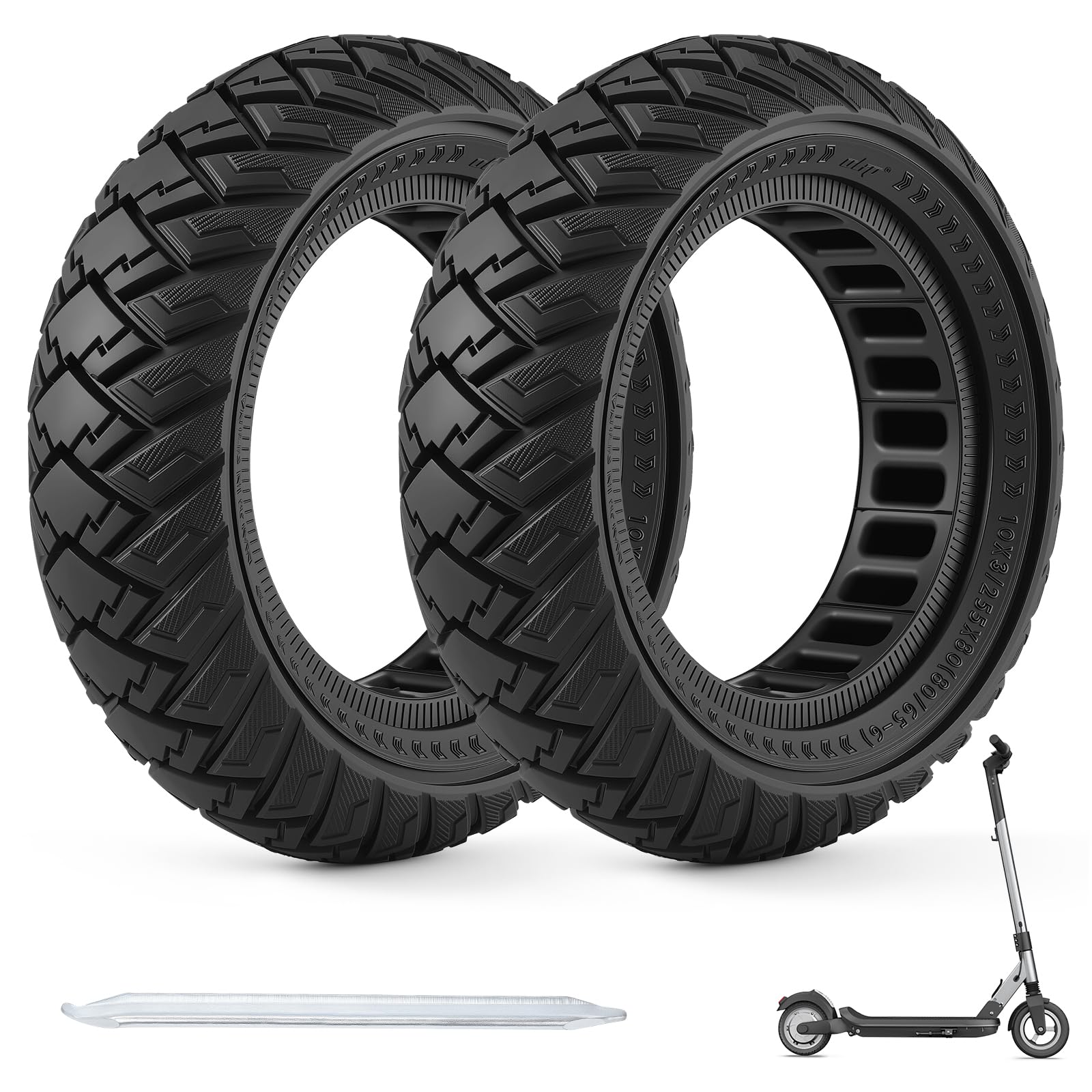 COASTA 80/65-6 Vollgummireifen,10x3 Solid Reifen, pannensicher Offroad | 255x80 E-Scooter Ersatzreifen, für Kukirin G3 Pro / G2 Max, Kugoo M4 Pro, Kaabo Wolf Warrior & Mantis 10 ,schwarz