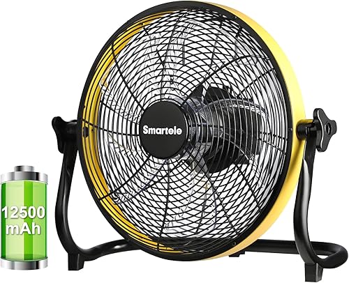 Ventilador a pilas, ventilador de piso recargable, ventilador inalámbrico para exteriores, carga rápida, ideal para garaje, granero, gimnasio,