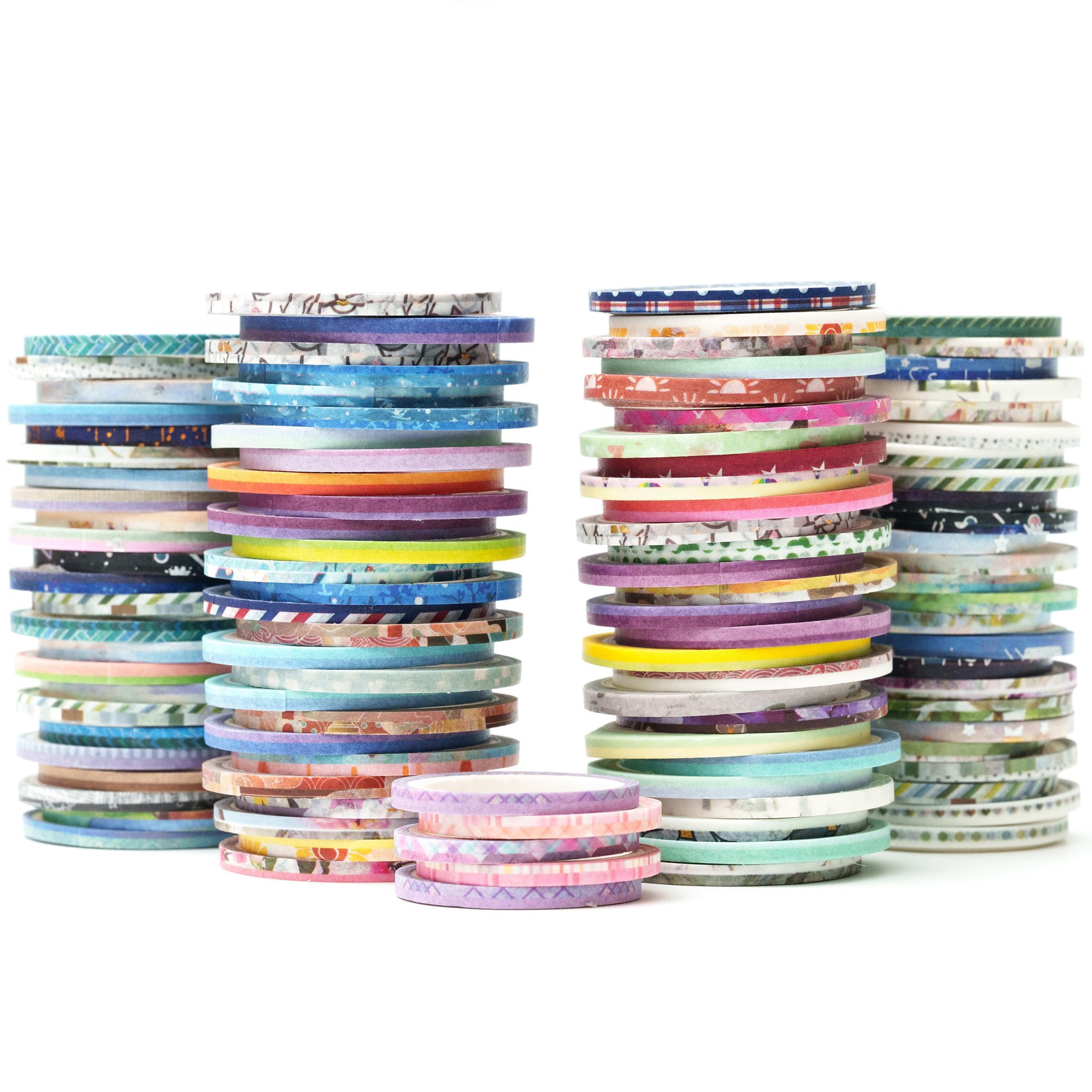 KAVI' S Exrta Slim Washi Tape Set Random Patterns 80 Rolls+ Bundle Printed Super Skinny Decorative Masking Tape Scrapbook Tape for DIY Craft Art Projects Journal Gift Wrapping