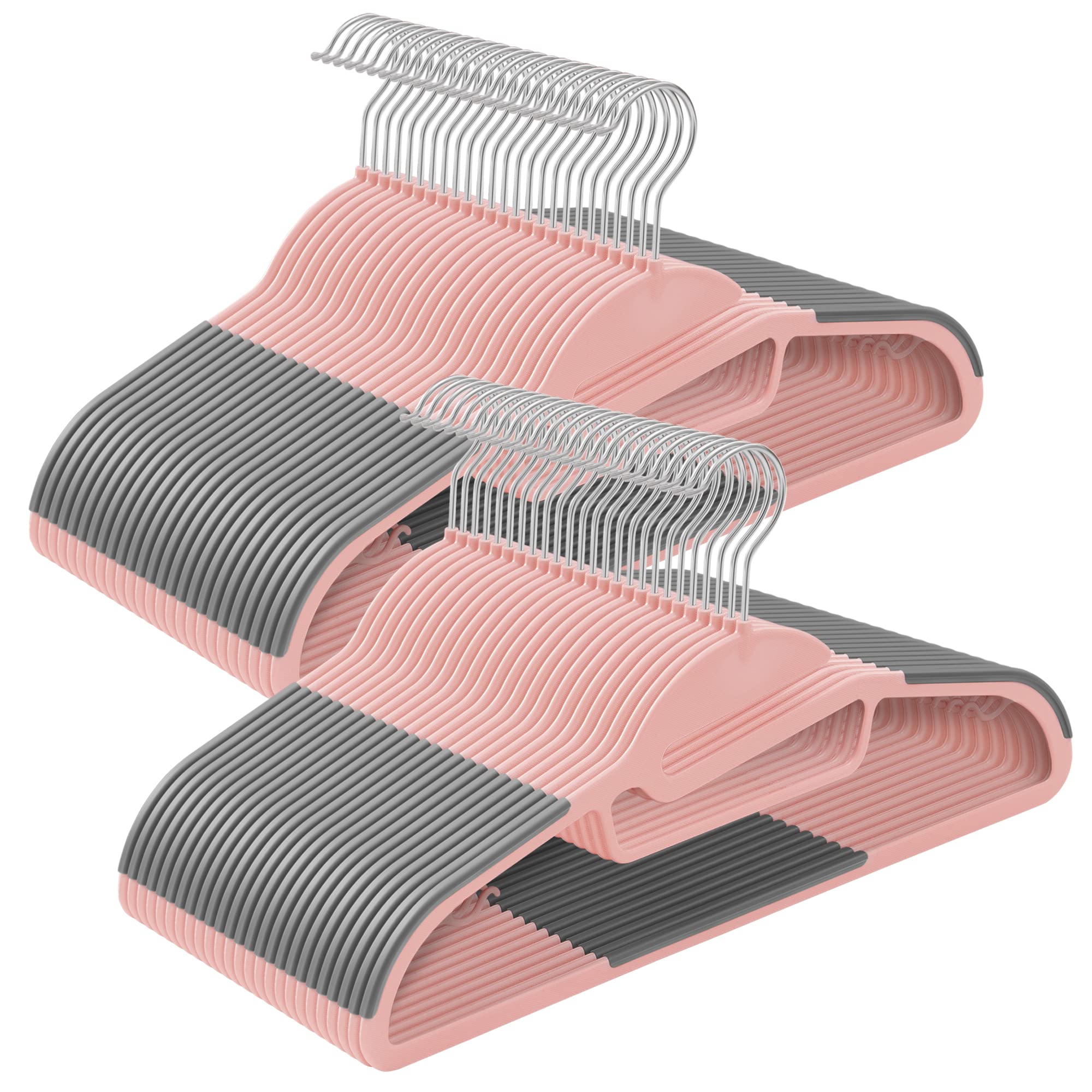 Plastic Coat Hangers, Grey + Pink / 50
