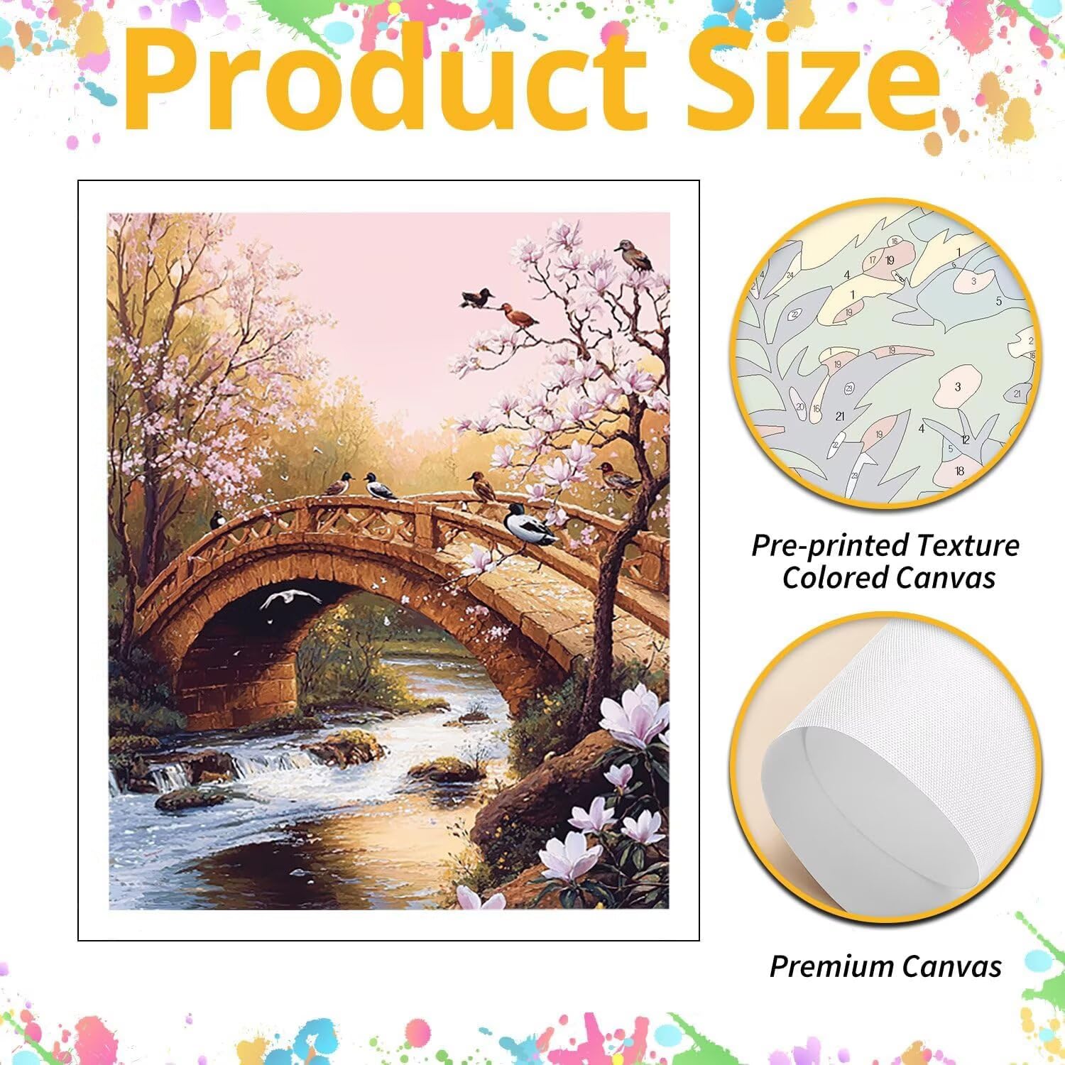WEISHIWE Gartenbrücke Malen Nach Zahlen Erwachsene Anfänger, 80x100cm c-465 | Malen nach Zahlen Erwachsene Leinwand Kit, DIY Handgemalt Ölgemälde Set mit 3-Pinseln und Acrylfarbe für Wanddeko,Ohne Rahmen