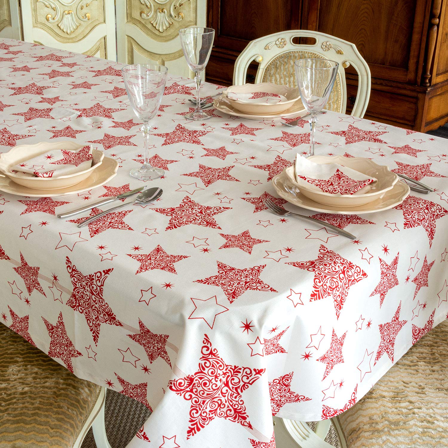 BGEUROPE - Mantel de Navidad – 100% Algodon - Ref. Red Star – 59 x 98 (150 x 250cm)