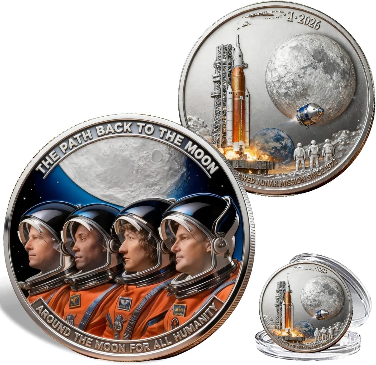 Artemis II Lunar Mission Commemorative Coin, Space Exploration Collectible Challenge Coin, Moon Landing Memorabilia Coins, Double-Sided Collector Coins, Gift for Astronomy Lovers (10pcs)