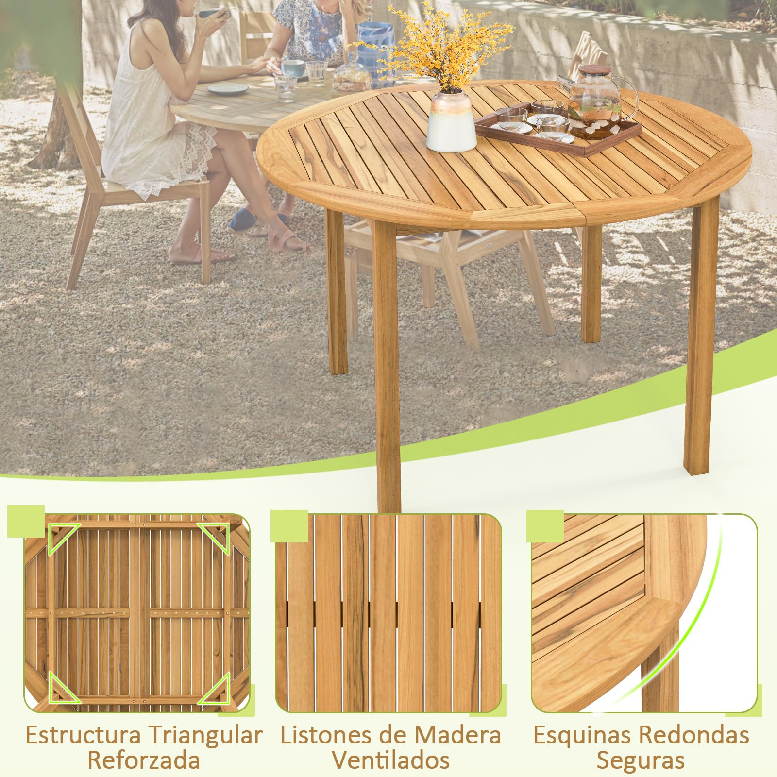 COSTWAY Mesa Redonda Exterior 100x75 cm, Madera de Acacia, Mesa Jardin Exterior para 4 Personas, Mesa Terraza Balcon Jardin, Natural