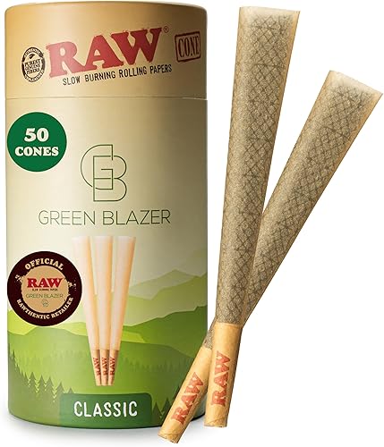 Conos preenrollados RAW CLASSIC 1 14 Papel de fumar clásico con puntas de filtro Cono RAW de combustión lenta natural Incluye tubo de color verde