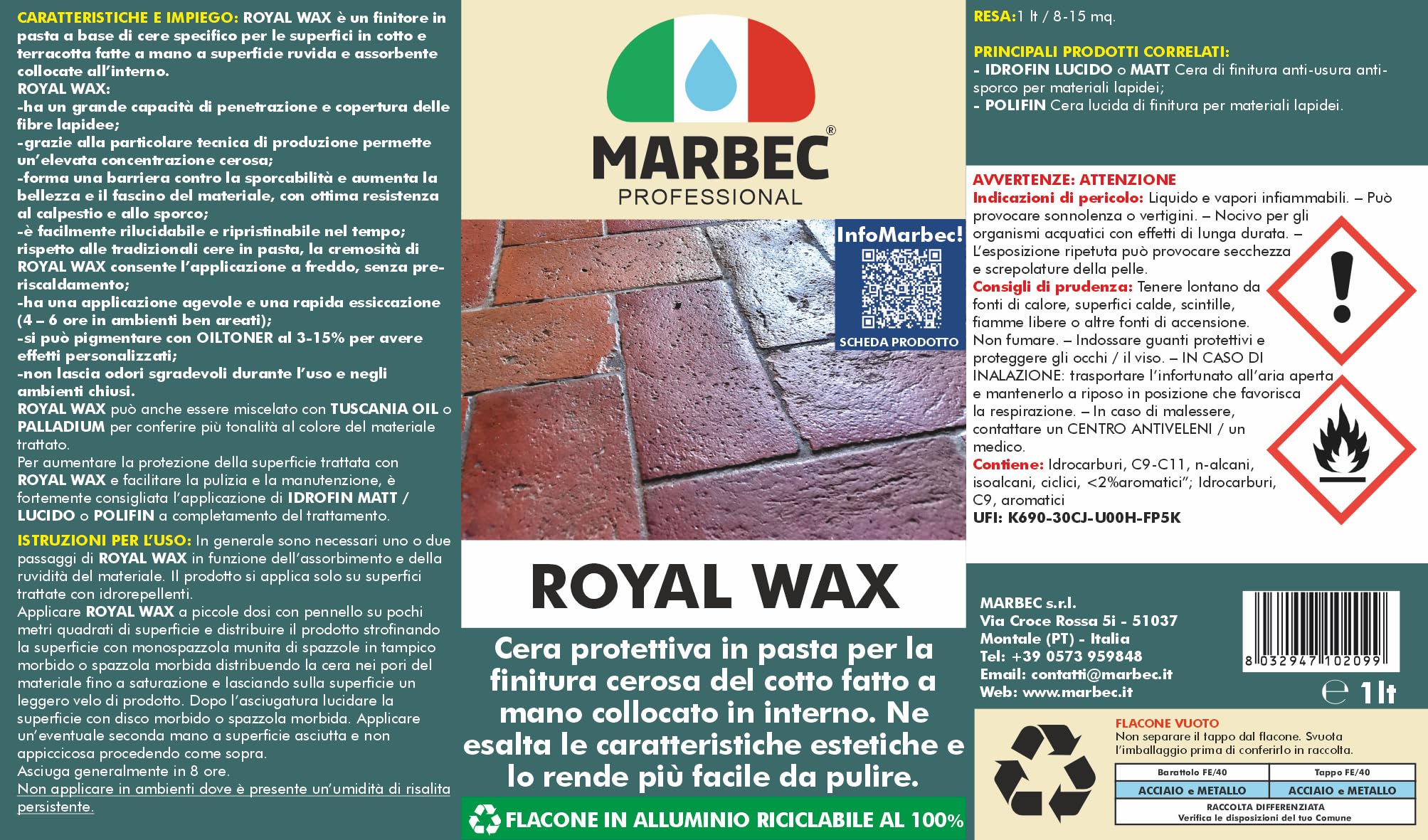 MARBEC ROYAL WAX 1LT Cera in Pasta per cotti Fatti a Mano posati all'Interno