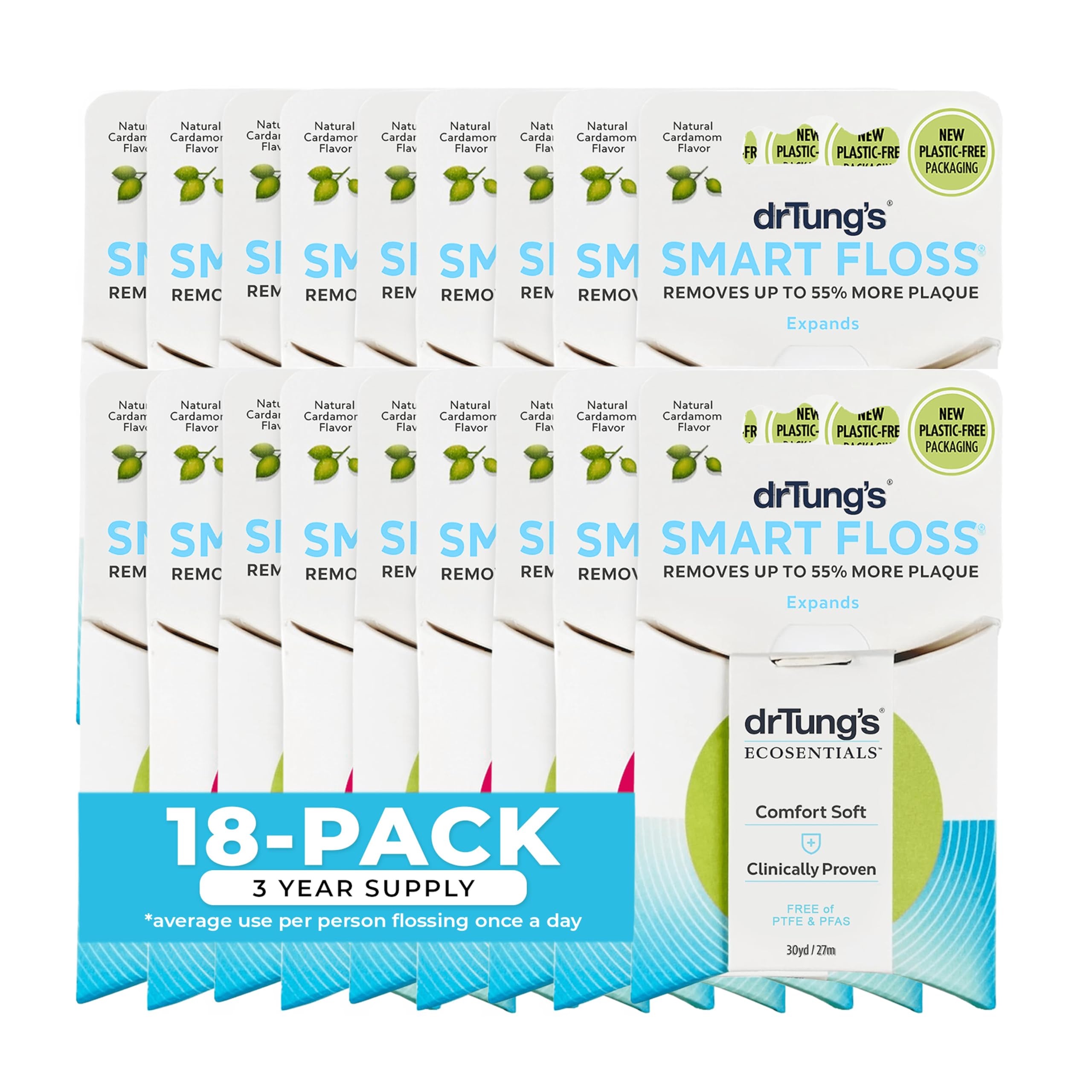 Dr. Tung's Smart Floss, 30 yds, Natural Cardamom Flavor 1 ea Colors May Vary (Pack of 18)